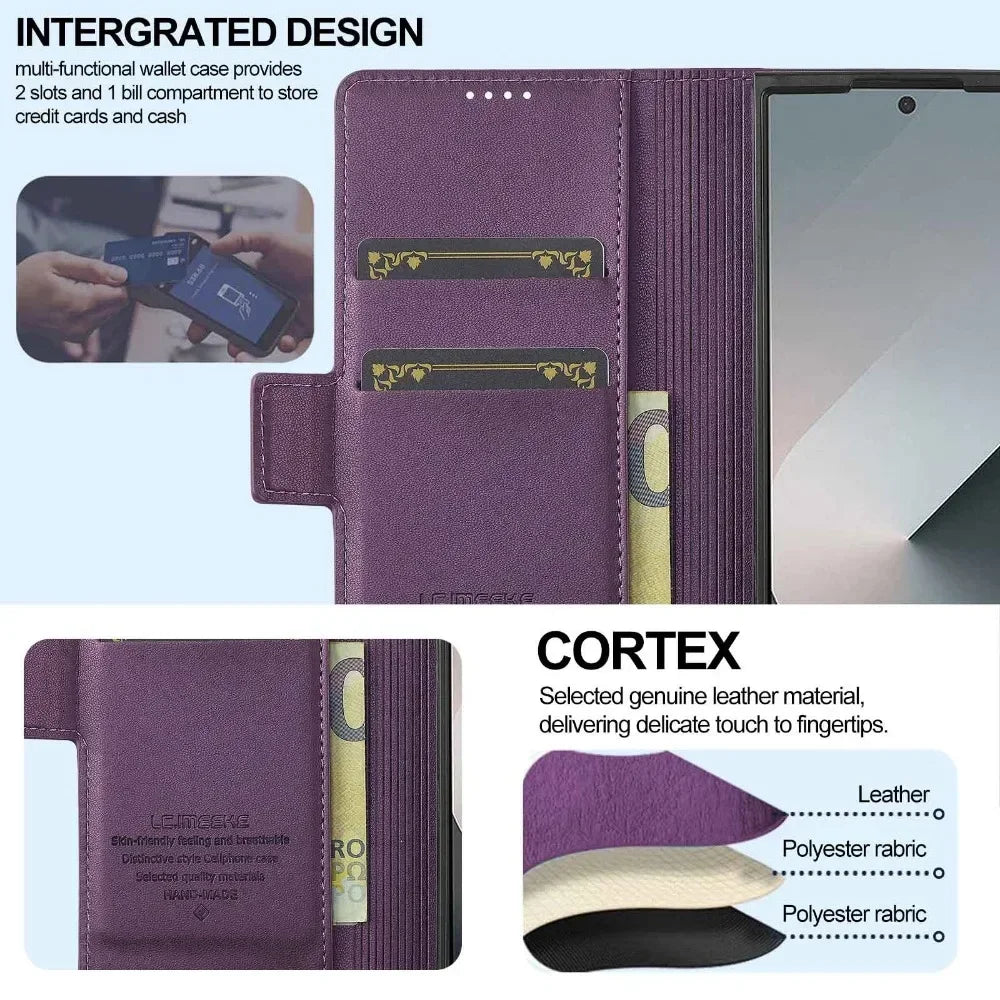 For Samsung Z Fold 7 6 5 4 3 Fold6 Fold5 Fold4 Fold3 5G Business Leather Case with Pen Holder Wallet Cards Slot Flip Phone Cover