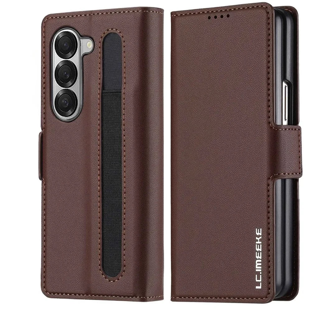 For Samsung Z Fold 7 6 5 4 3 Fold6 Fold5 Fold4 Fold3 5G Business Leather Case with Pen Holder Wallet Cards Slot Flip Phone Cover