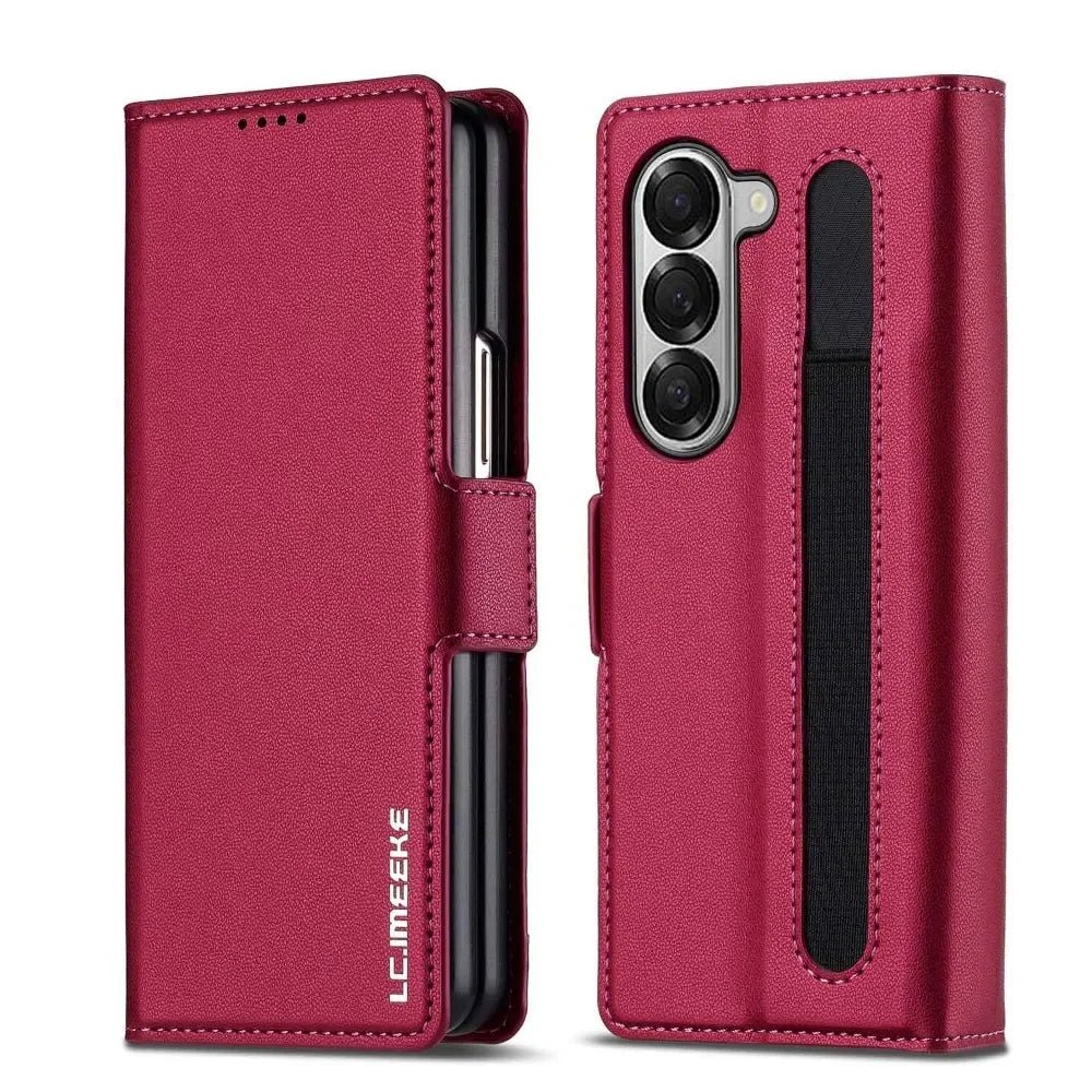 For Samsung Z Fold 7 6 5 4 3 Fold6 Fold5 Fold4 Fold3 5G Business Leather Case with Pen Holder Wallet Cards Slot Flip Phone Cover