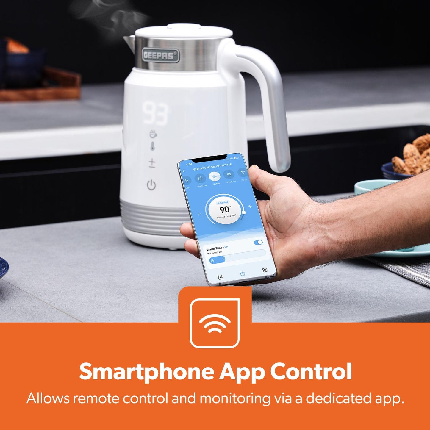 GEEPAS 1.7L Smart Stainless-Steel Digital Kettle Alexa Google Voice 2200W