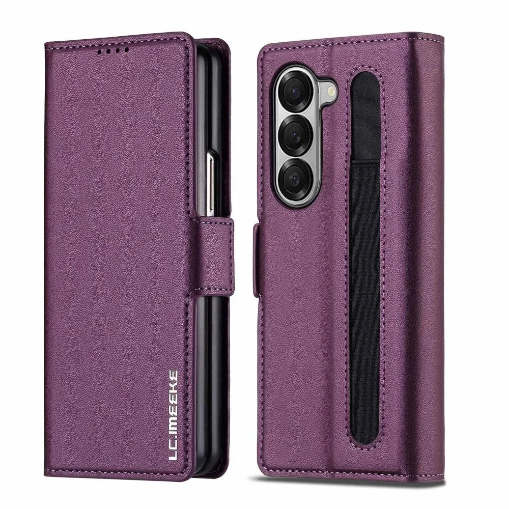 For Samsung Z Fold 7 6 5 4 3 Fold6 Fold5 Fold4 Fold3 5G Business Leather Case with Pen Holder Wallet Cards Slot Flip Phone Cover