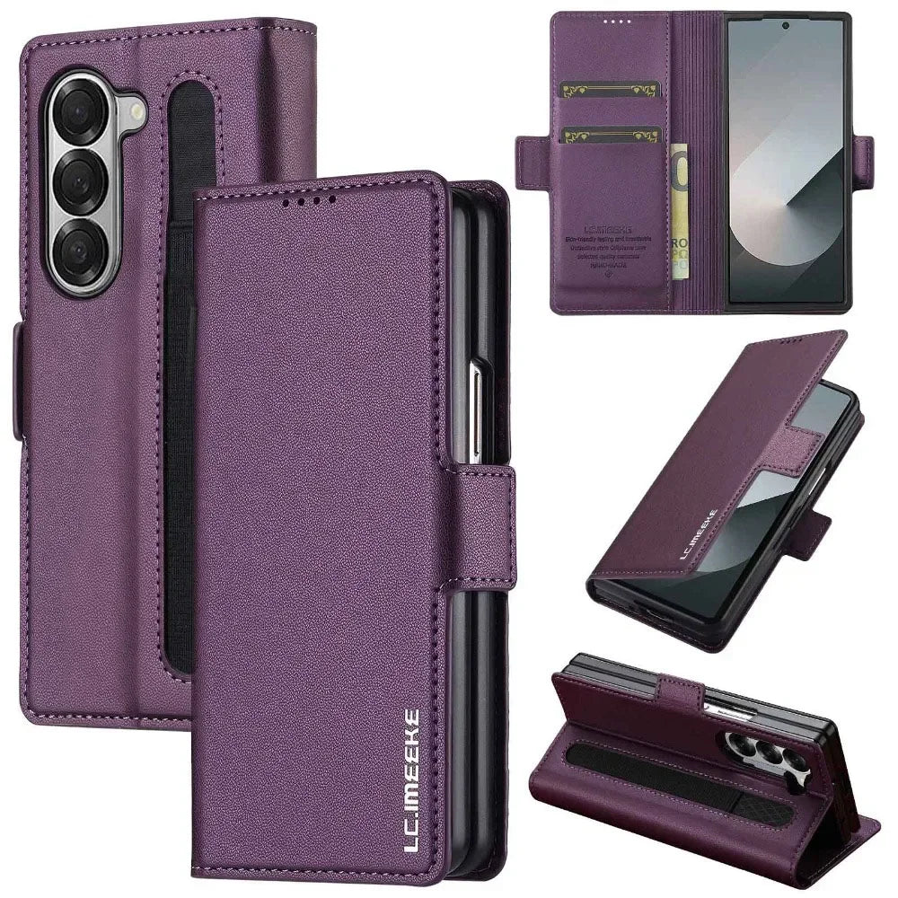 For Samsung Z Fold 7 6 5 4 3 Fold6 Fold5 Fold4 Fold3 5G Business Leather Case with Pen Holder Wallet Cards Slot Flip Phone Cover