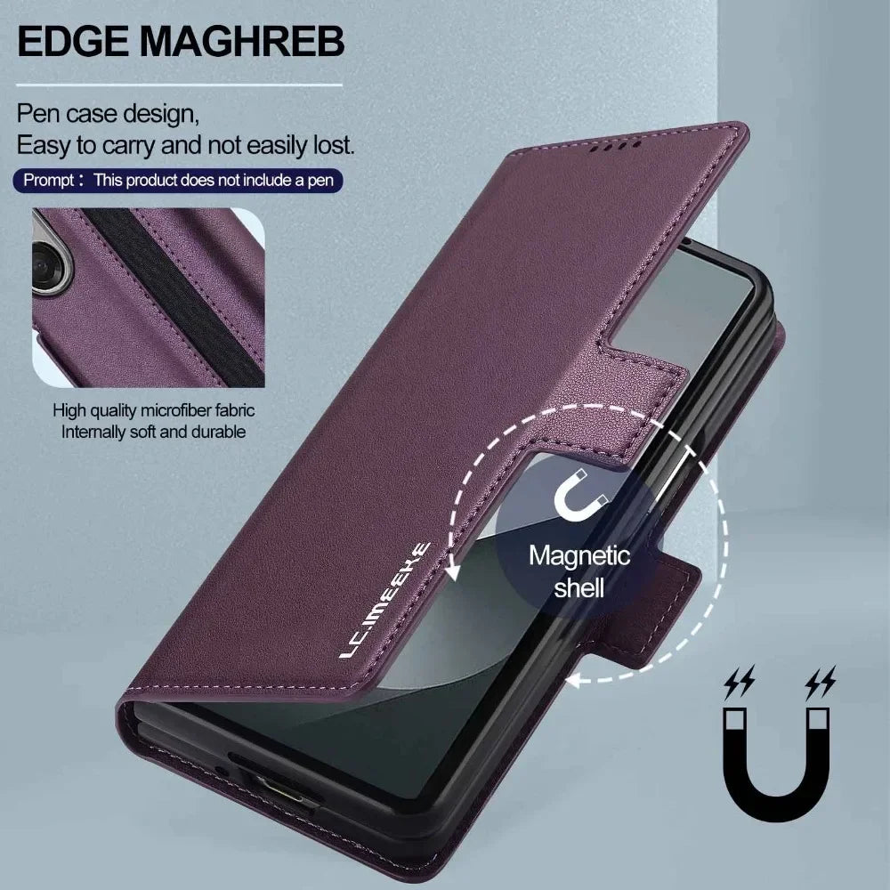 For Samsung Z Fold 7 6 5 4 3 Fold6 Fold5 Fold4 Fold3 5G Business Leather Case with Pen Holder Wallet Cards Slot Flip Phone Cover