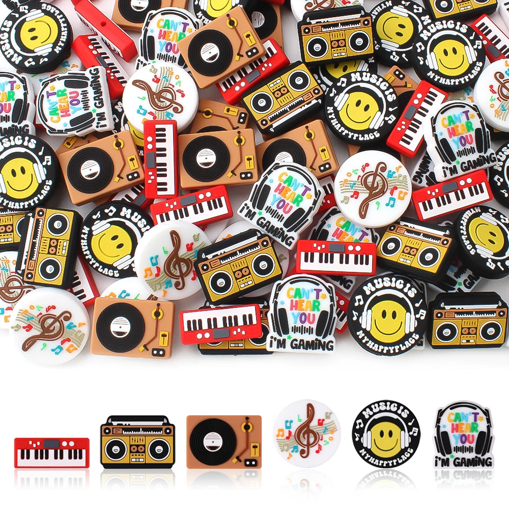 5/10pcs Music Theme Silicone Beads For Jewelry Keychain Making Focal Beads Diy Necklace Pens Handmade Crafts
