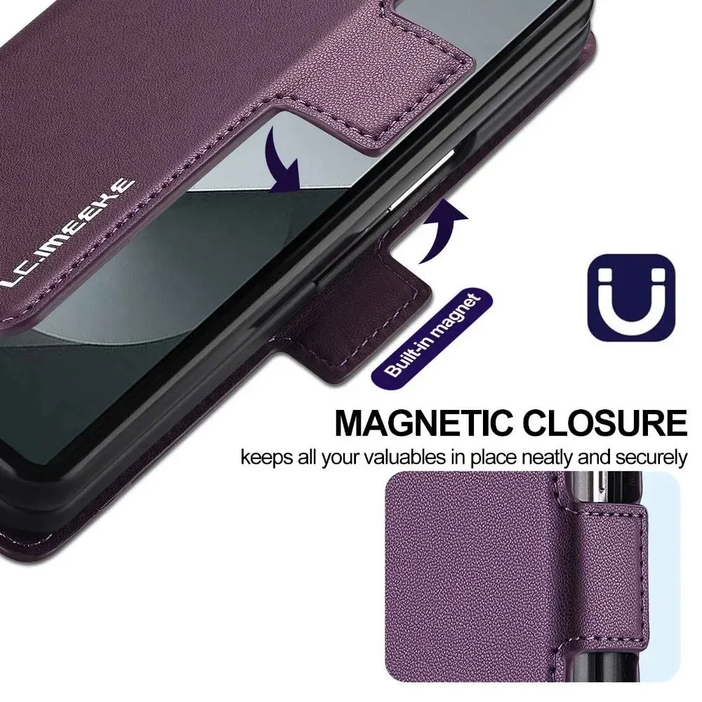 For Samsung Z Fold 7 6 5 4 3 Fold6 Fold5 Fold4 Fold3 5G Business Leather Case with Pen Holder Wallet Cards Slot Flip Phone Cover
