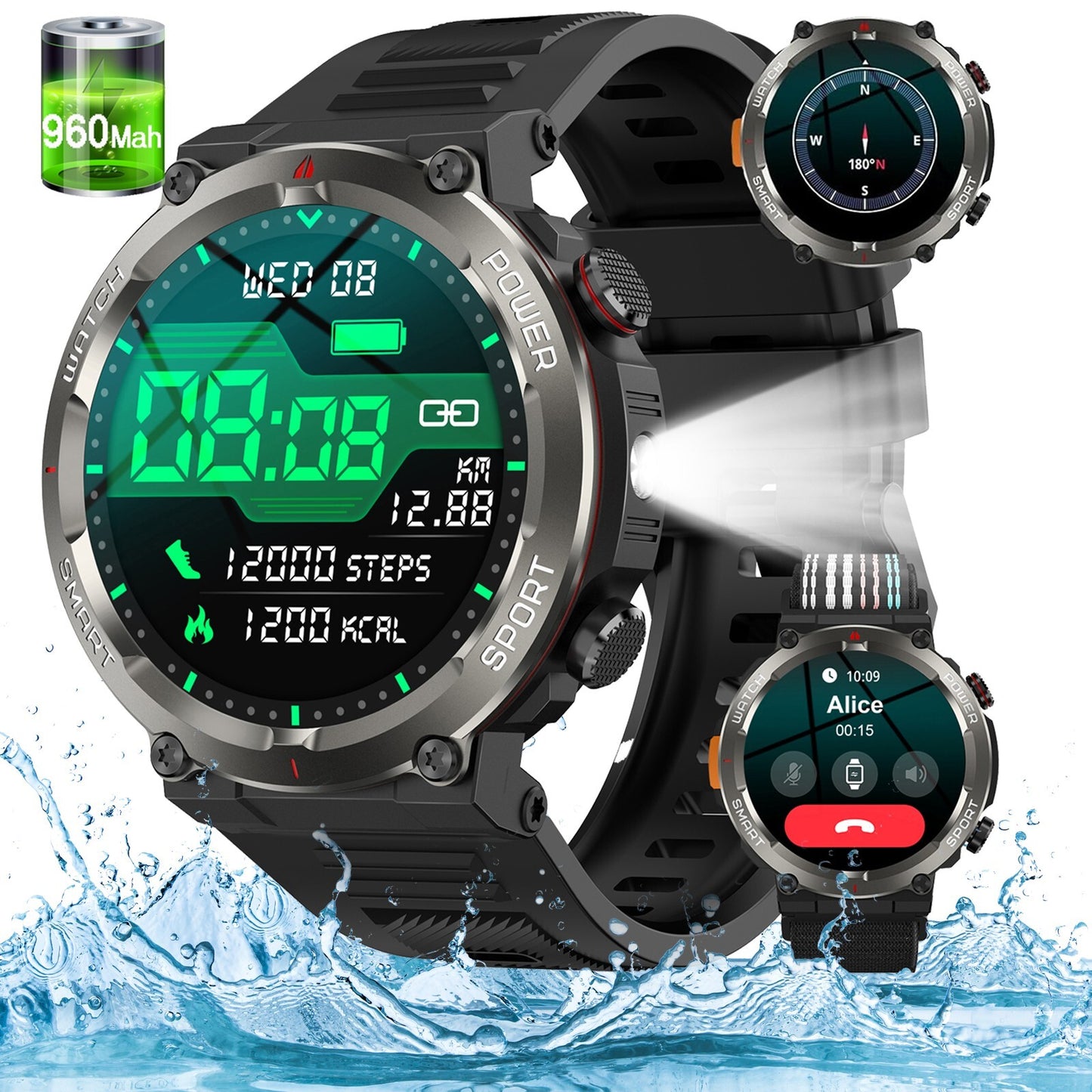 Military Rugged Smart Watch for Men with Bluetooth Call(Answer/Make Call) Gift