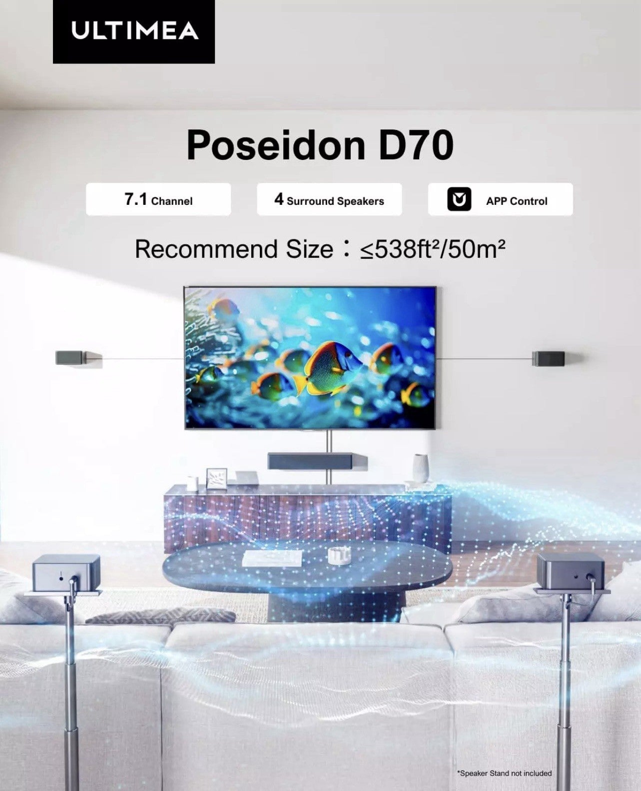 ULTIMEA 7.1ch Sound Bar with Dolby Atmos, Surround Sound TV System, Poseidon D70