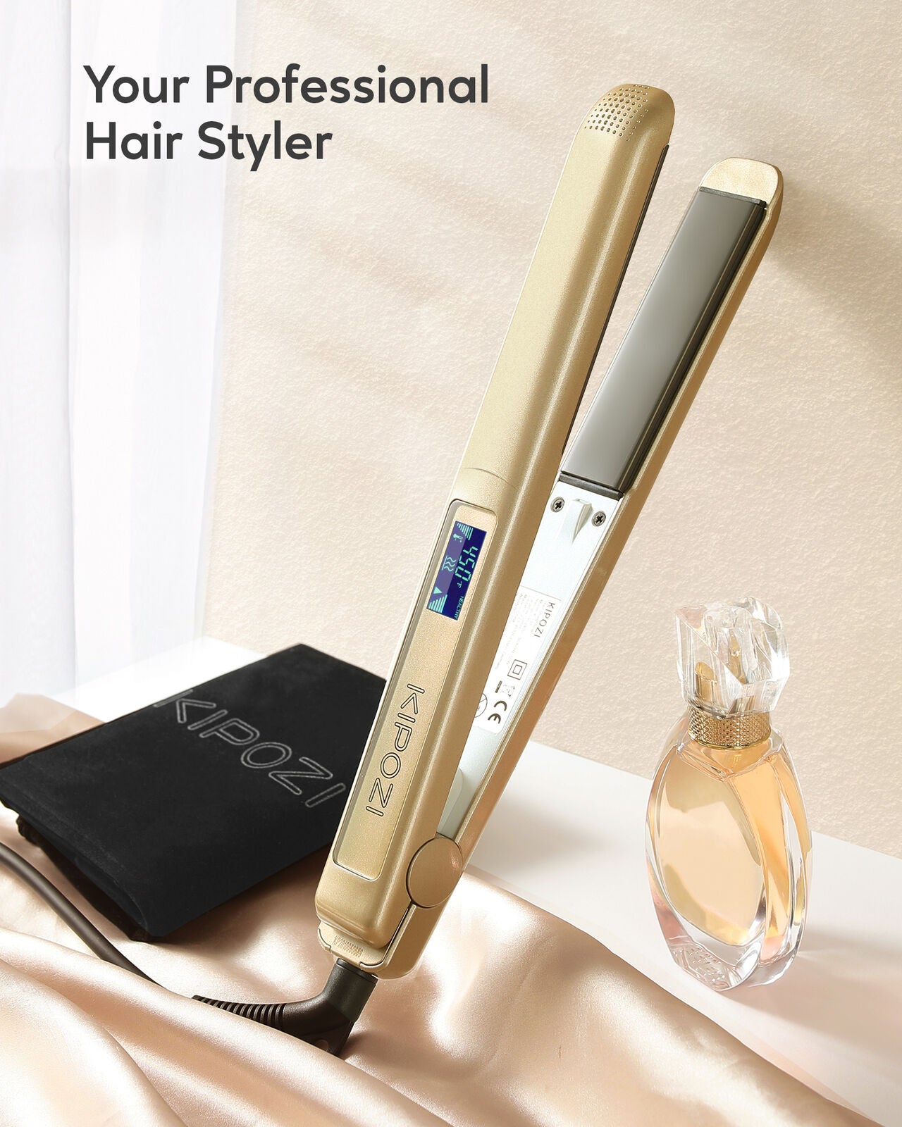 KIPOZI Pro 2 In1 Hair Straighteners Travel 230C Digital Display 30S Instant Heat