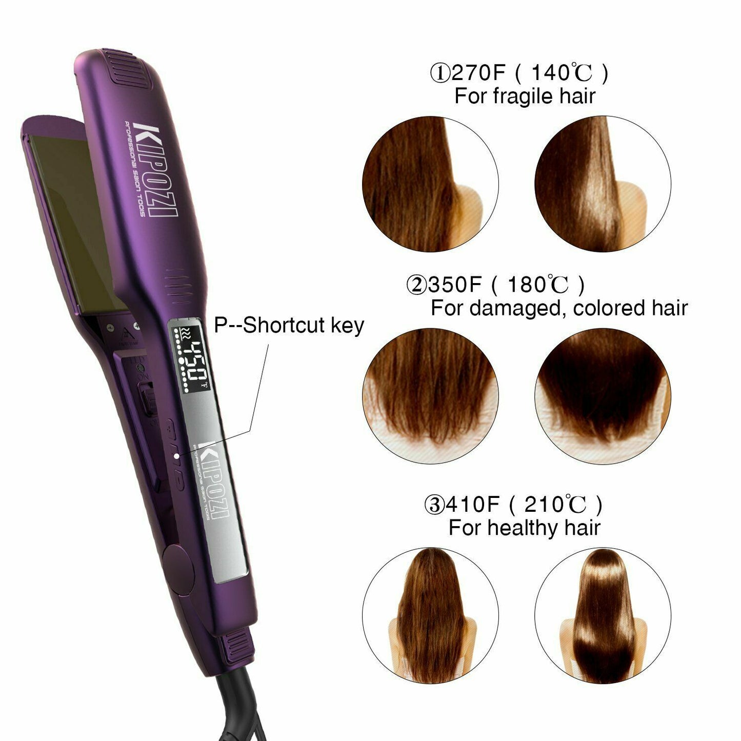 KIPOZI Pro 2 In1 Hair Straighteners Travel 230C Digital Display 30S Instant Heat