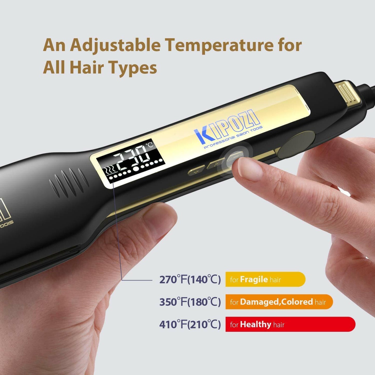 KIPOZI Pro 2 In1 Hair Straighteners Travel 230C Digital Display 30S Instant Heat