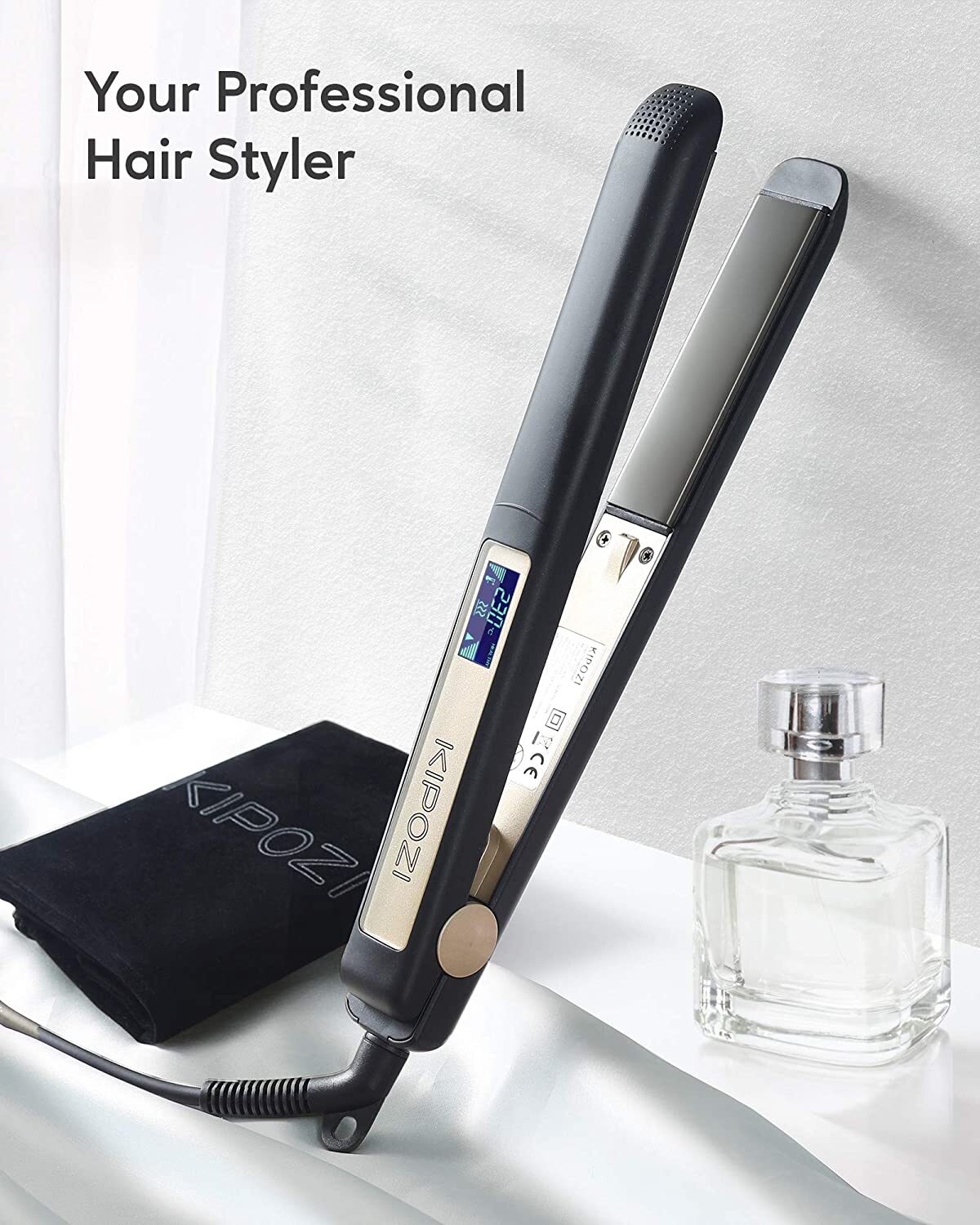 KIPOZI Pro 2 In1 Hair Straighteners Travel 230C Digital Display 30S Instant Heat