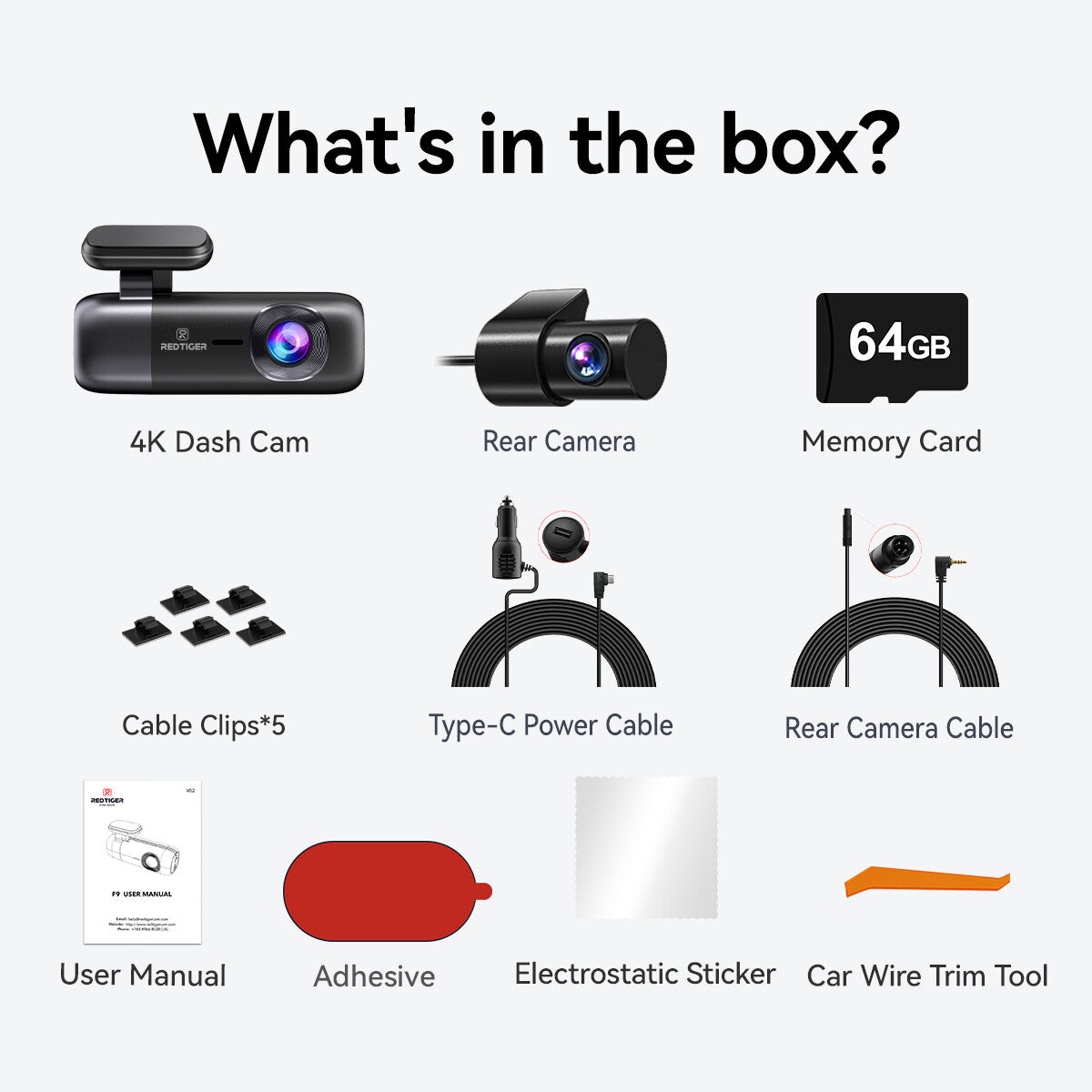 REDTIGER 4K Dash Cam Front and Rear Dash Camera WiFi GPS with Free SD Card