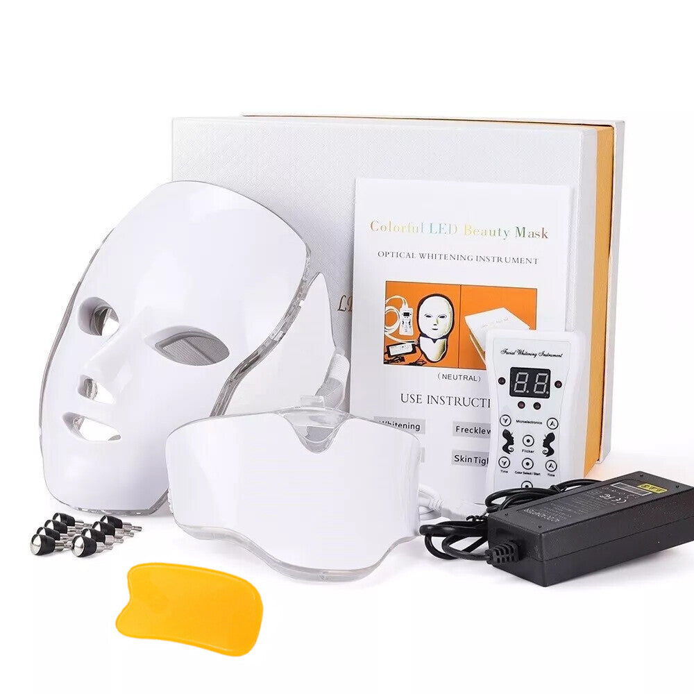 7 LED Light Photon Therapy Face Neck Mask Rejuvenation Skin Wrinkles Anti-aging