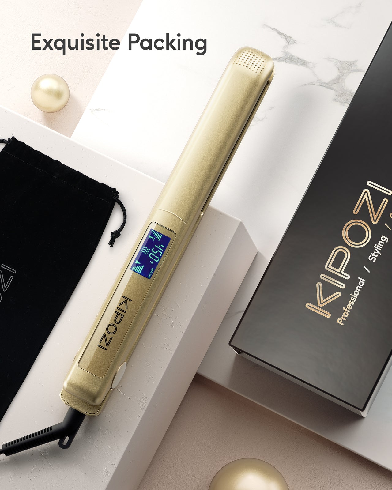 KIPOZI Pro 2 In1 Hair Straighteners Travel 230C Digital Display 30S Instant Heat