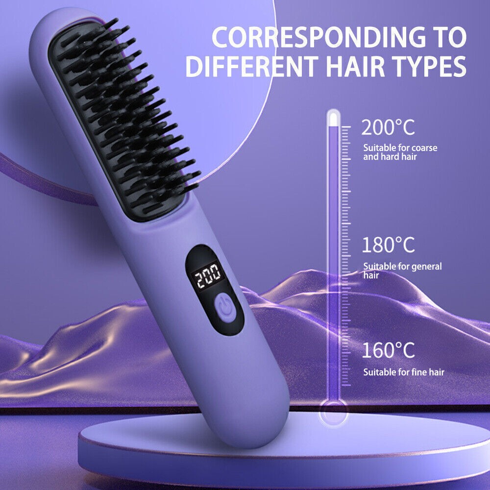Portable Hair Straightener Brush AntiScald Hair Cordless Hair Straightener Brush
