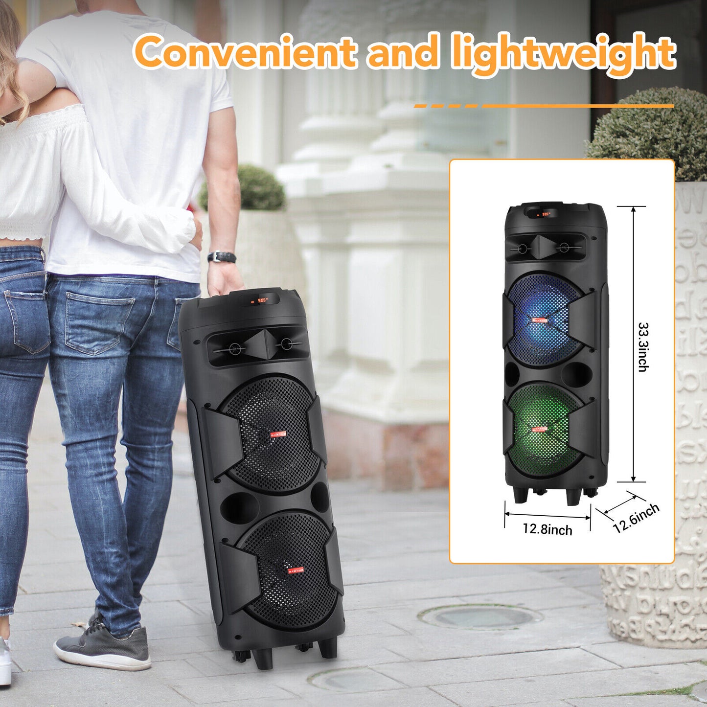 6000W Bluetooth Speaker Portable Dual Sub Woofer Heavy Bass Party DJ System Mic