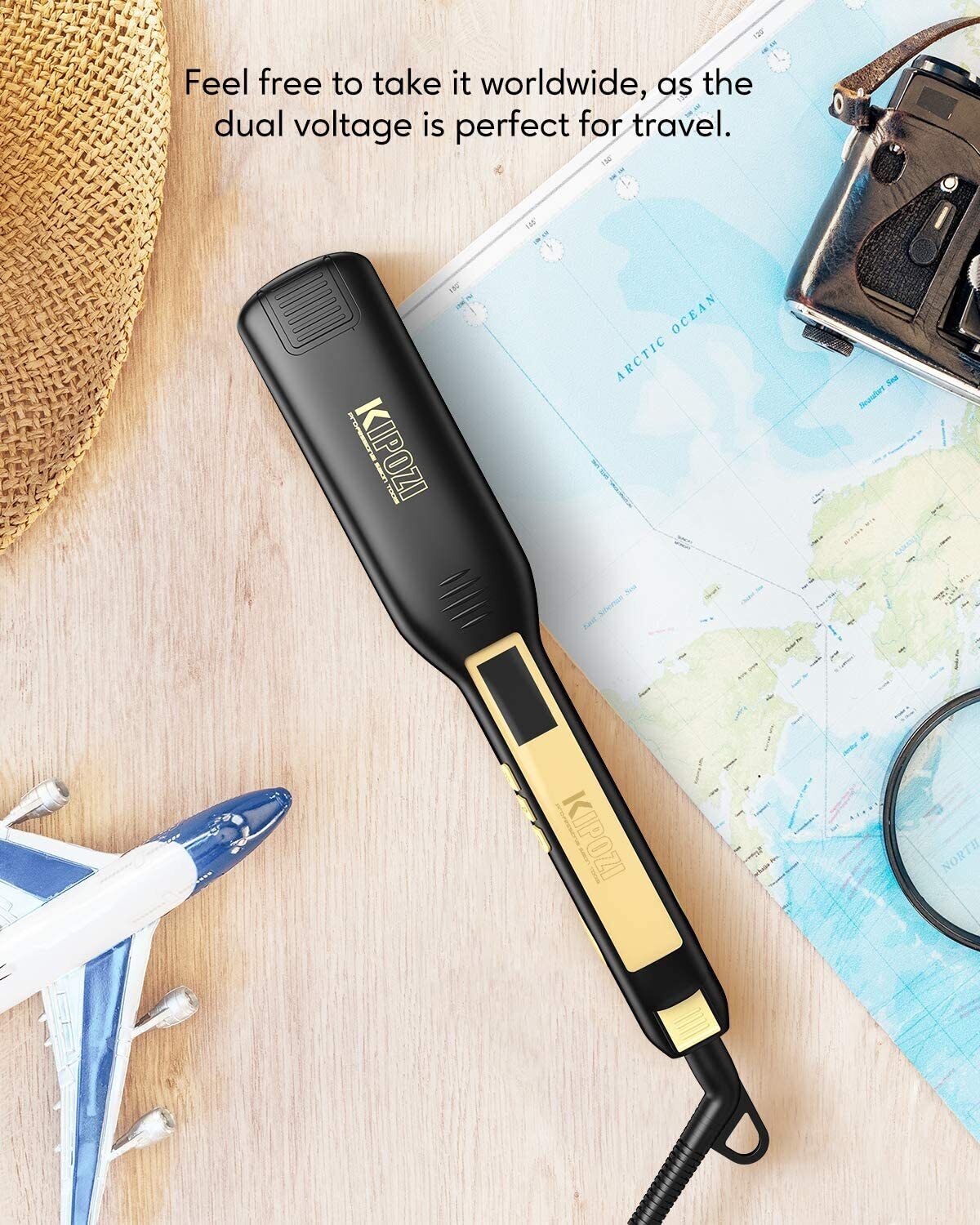 KIPOZI Pro 2 In1 Hair Straighteners Travel 230C Digital Display 30S Instant Heat