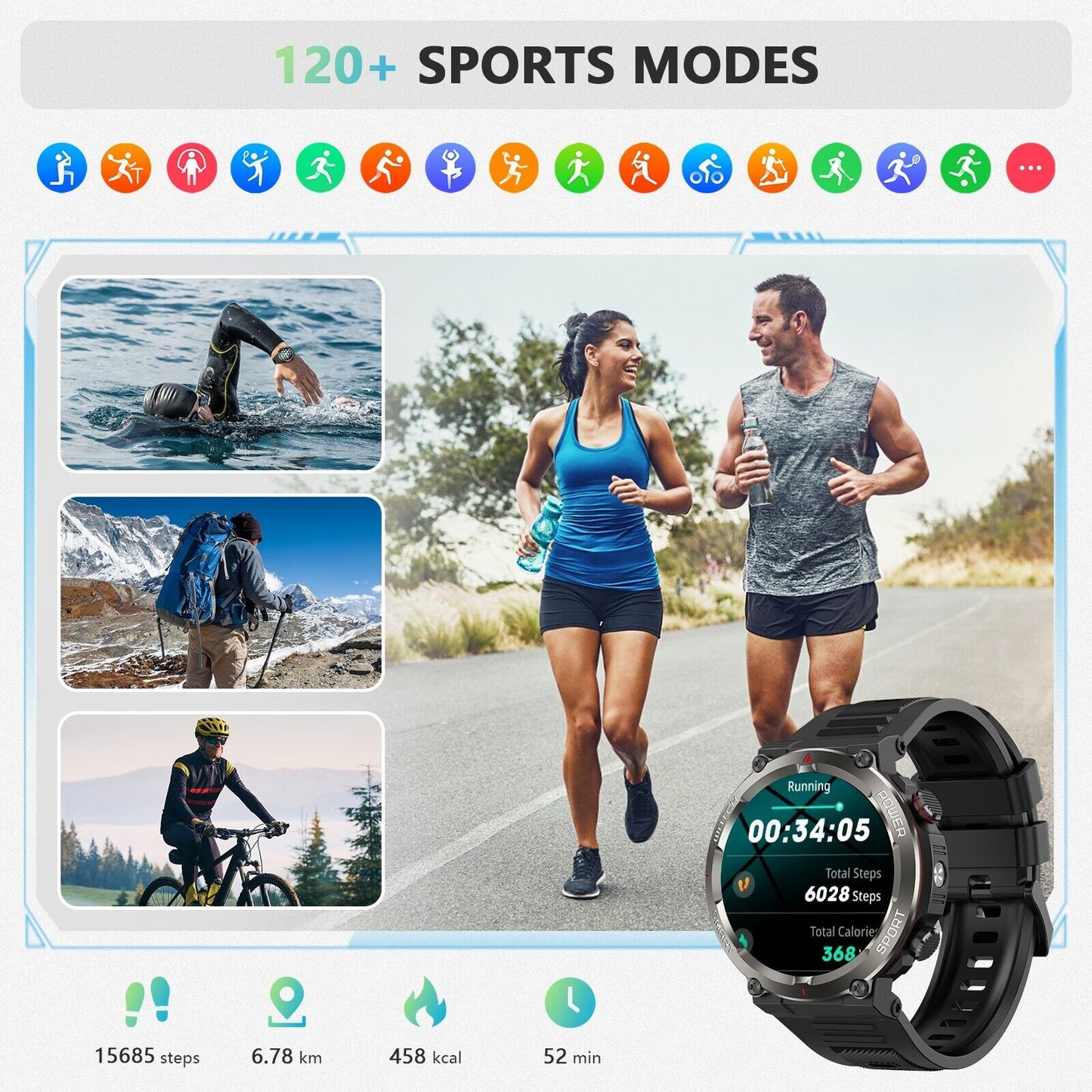 Military Rugged Smart Watch for Men with Bluetooth Call(Answer/Make Call) Gift