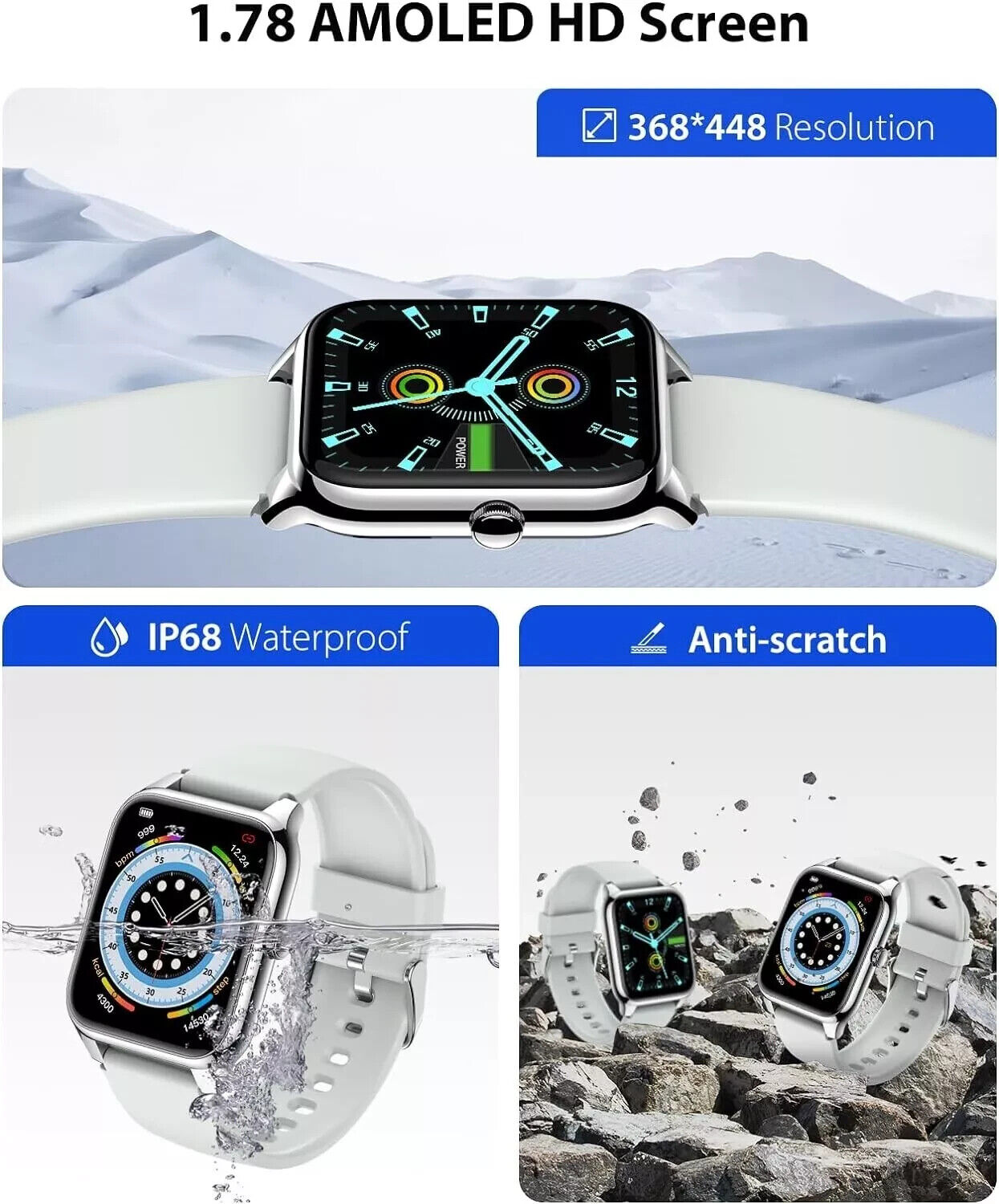 Alexa Smart Watch Calls Bluetooth Heart Rate Blood Pressure iPhone Samsung