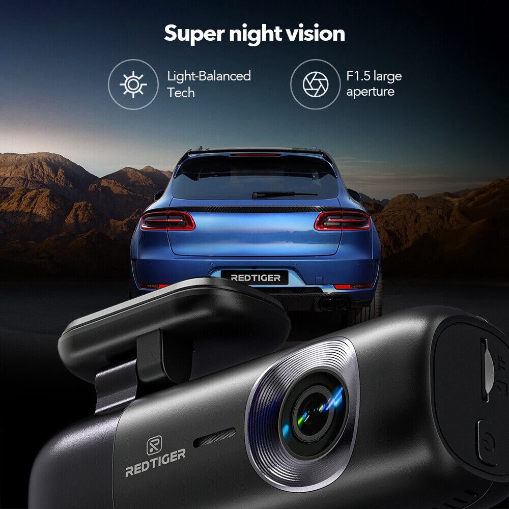 REDTIGER 4K Dash Cam Front and Rear Dash Camera WiFi GPS with Free SD Card