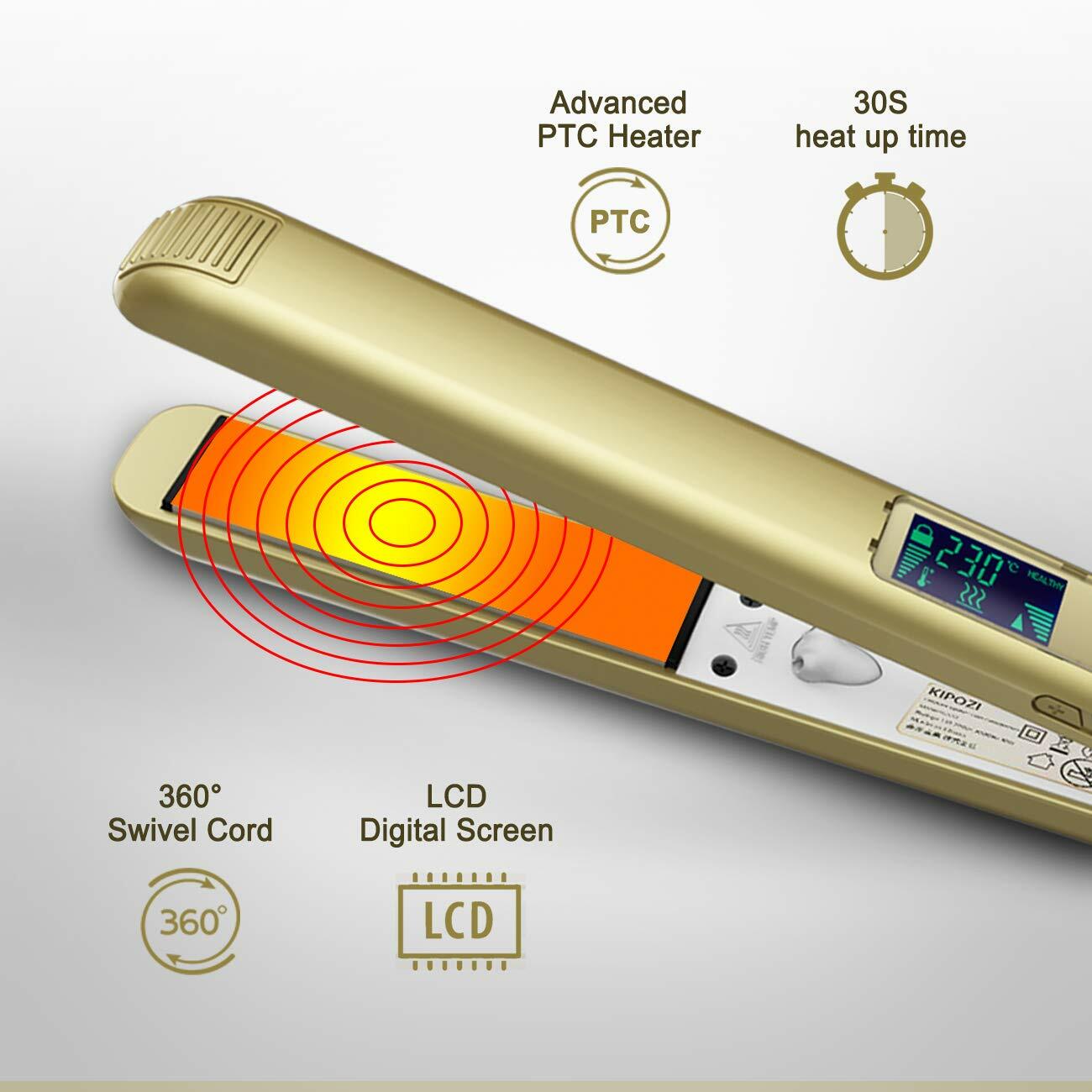 KIPOZI Pro 2 In1 Hair Straighteners Travel 230C Digital Display 30S Instant Heat