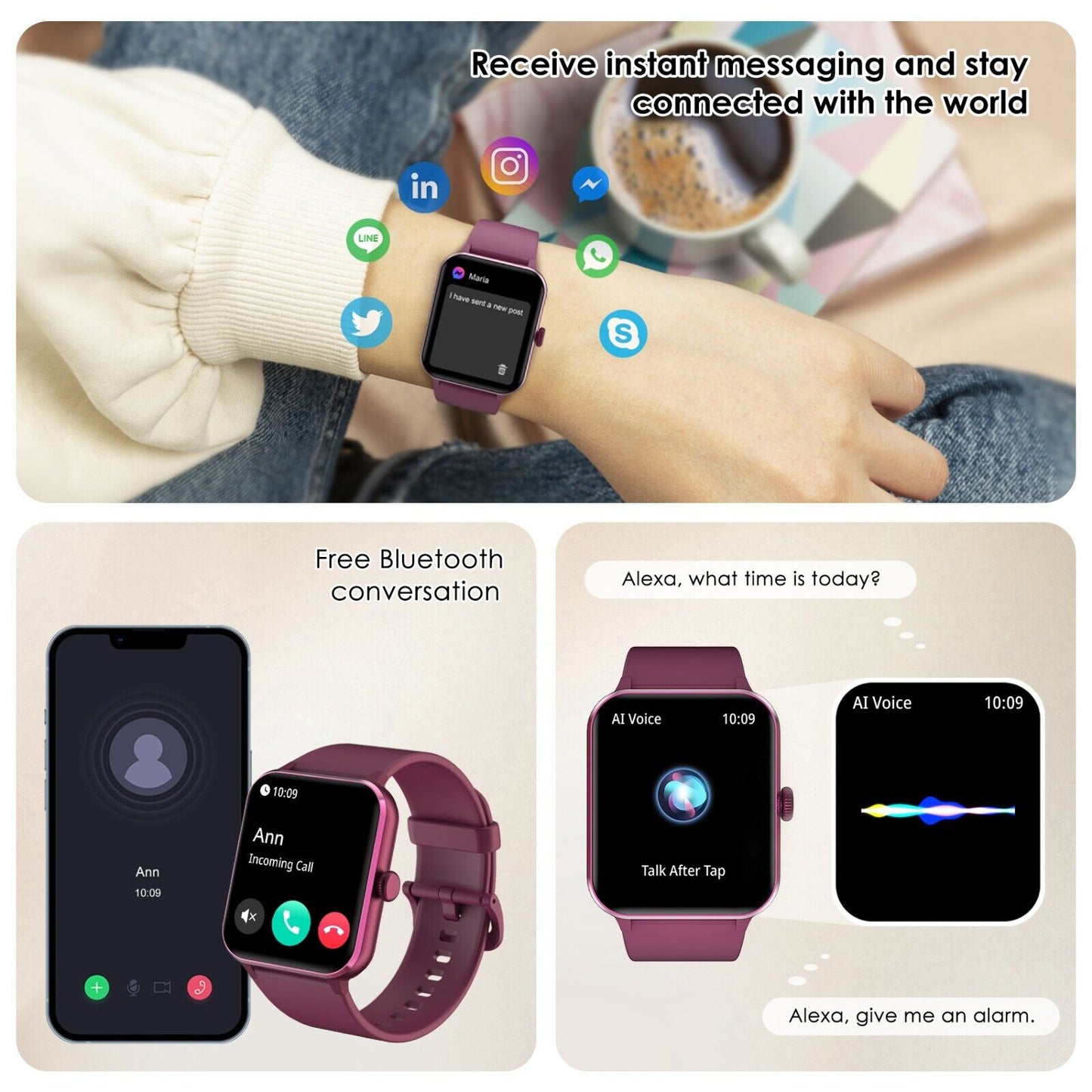 Women Alexa Smart Watch Fitness Bluetooth Call Watch for Android iPhone Samsung