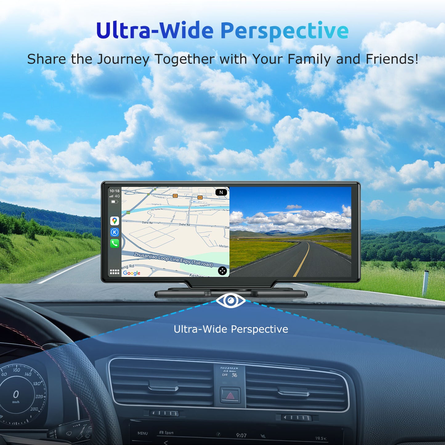 10" Portable 4K Touch Screen Car Stereo Wireless Apple Carplay Android Auto BT