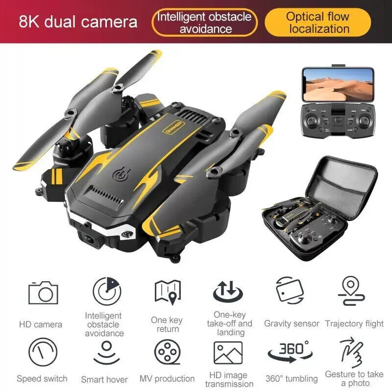 8K HD Drone Dual Camera WIFI FPV GPS Foldable Selfie RC Quadcopter +4 Batteries