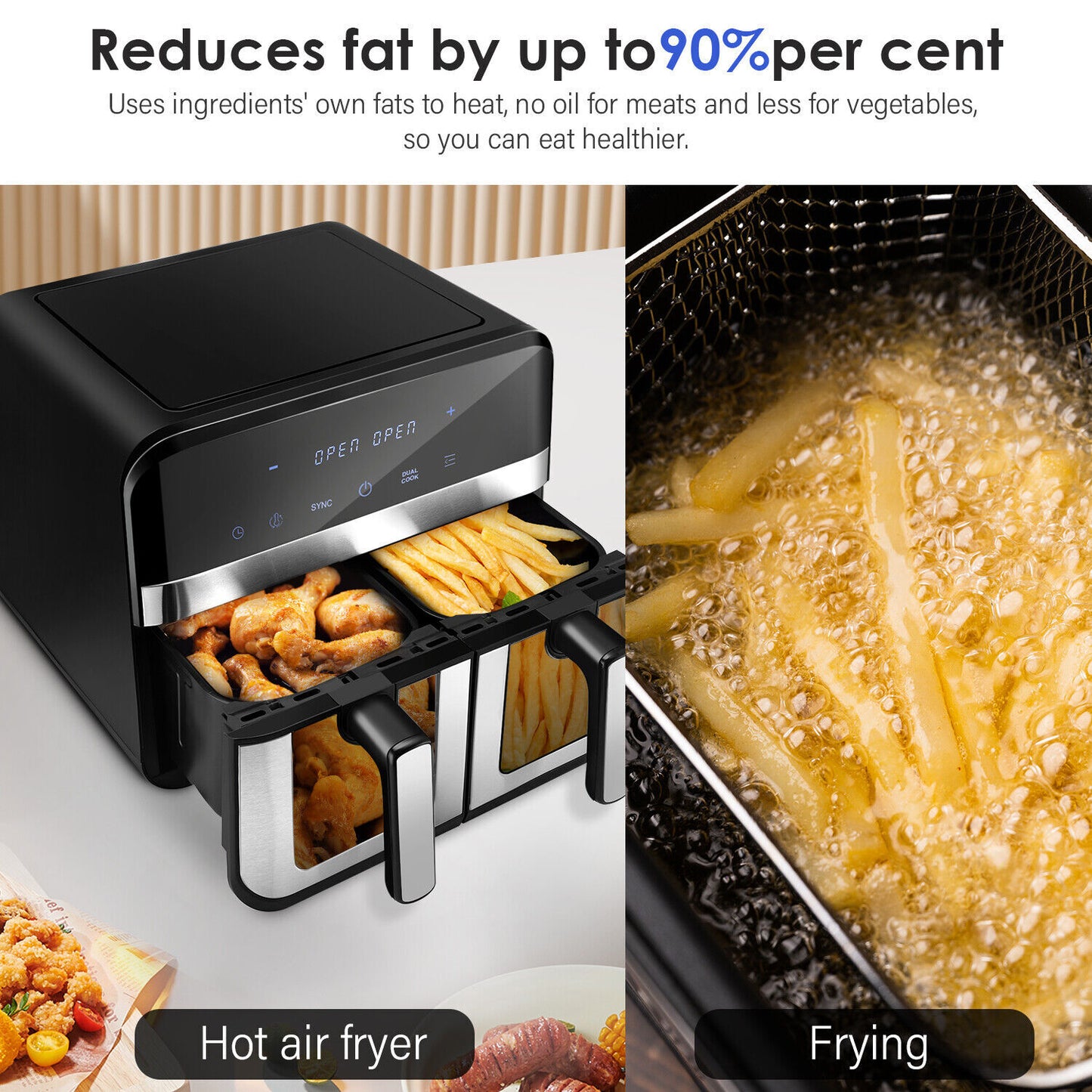 9L Visible XL Dual Baskets Air Fryer Digital 2400W Heathy Cooker Kitchen Ijnjats
