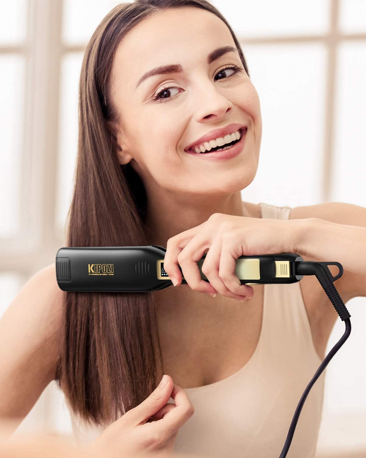 KIPOZI Pro 2 In1 Hair Straighteners Travel 230C Digital Display 30S Instant Heat