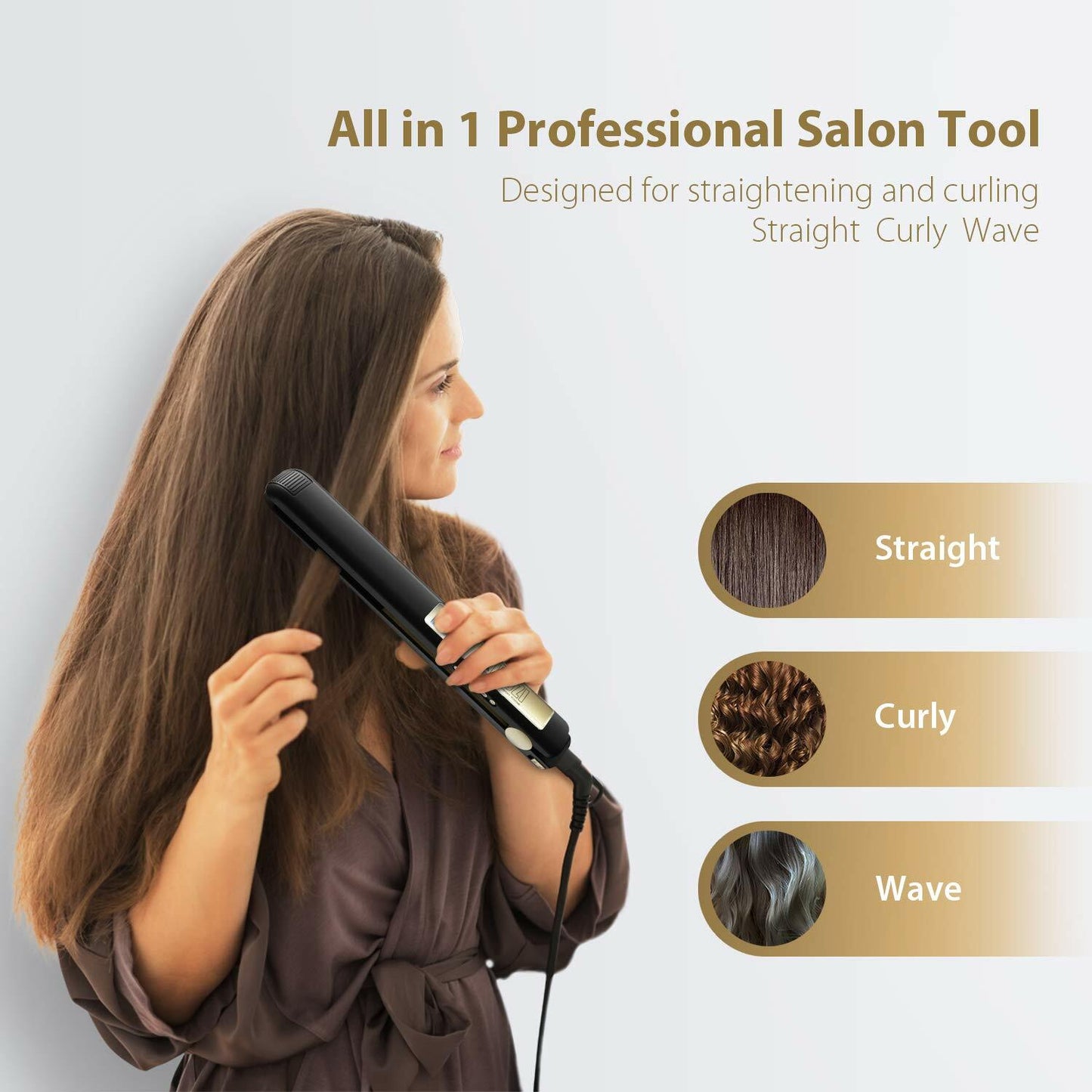 KIPOZI Pro 2 In1 Hair Straighteners Travel 230C Digital Display 30S Instant Heat