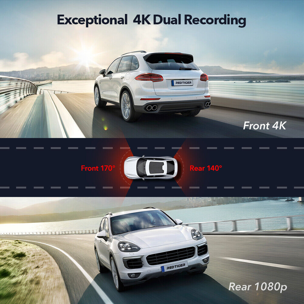 REDTIGER 4K Dash Cam Front and Rear Dash Camera WiFi GPS with Free SD Card