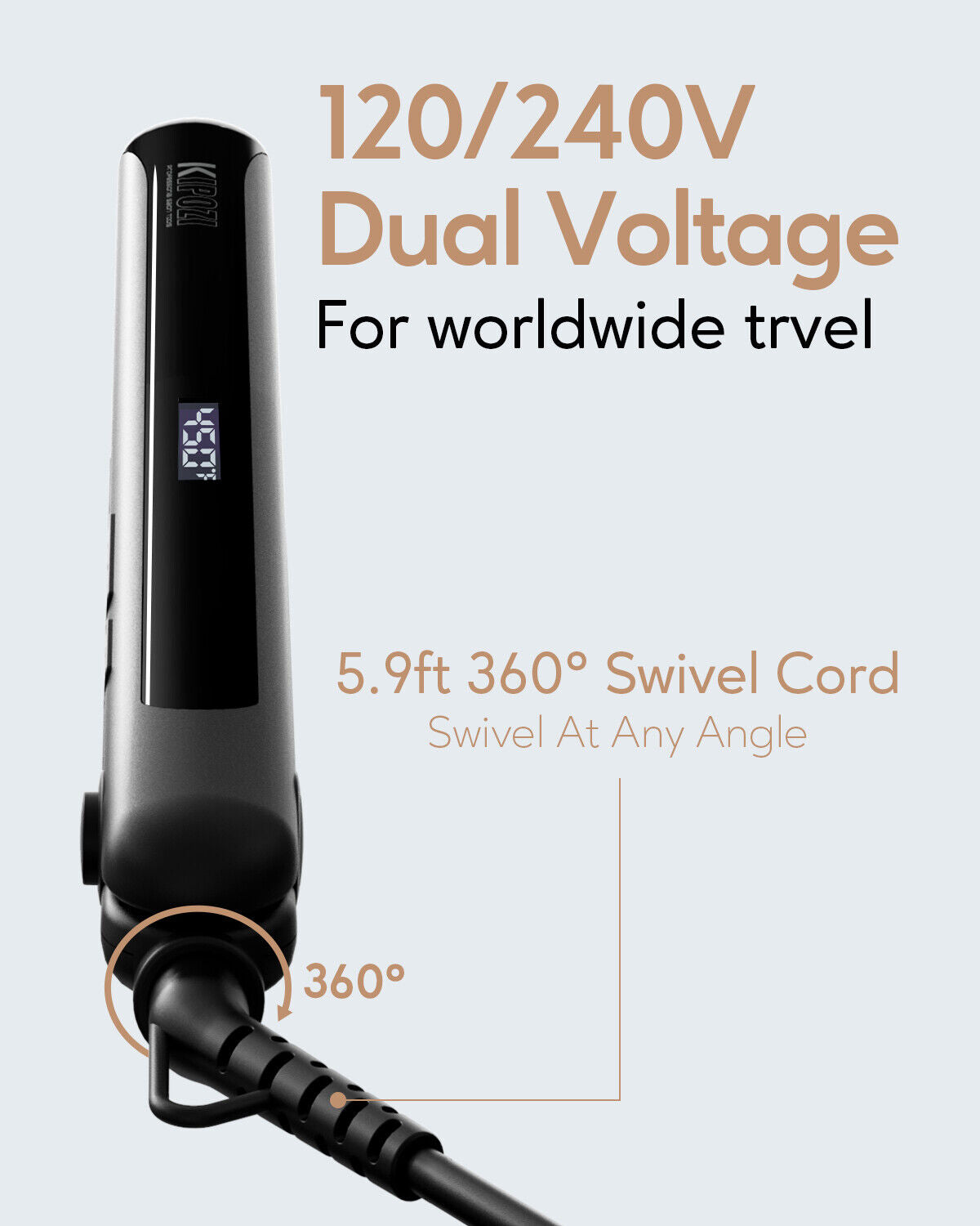 KIPOZI Pro 2 In1 Hair Straighteners Travel 230C Digital Display 30S Instant Heat