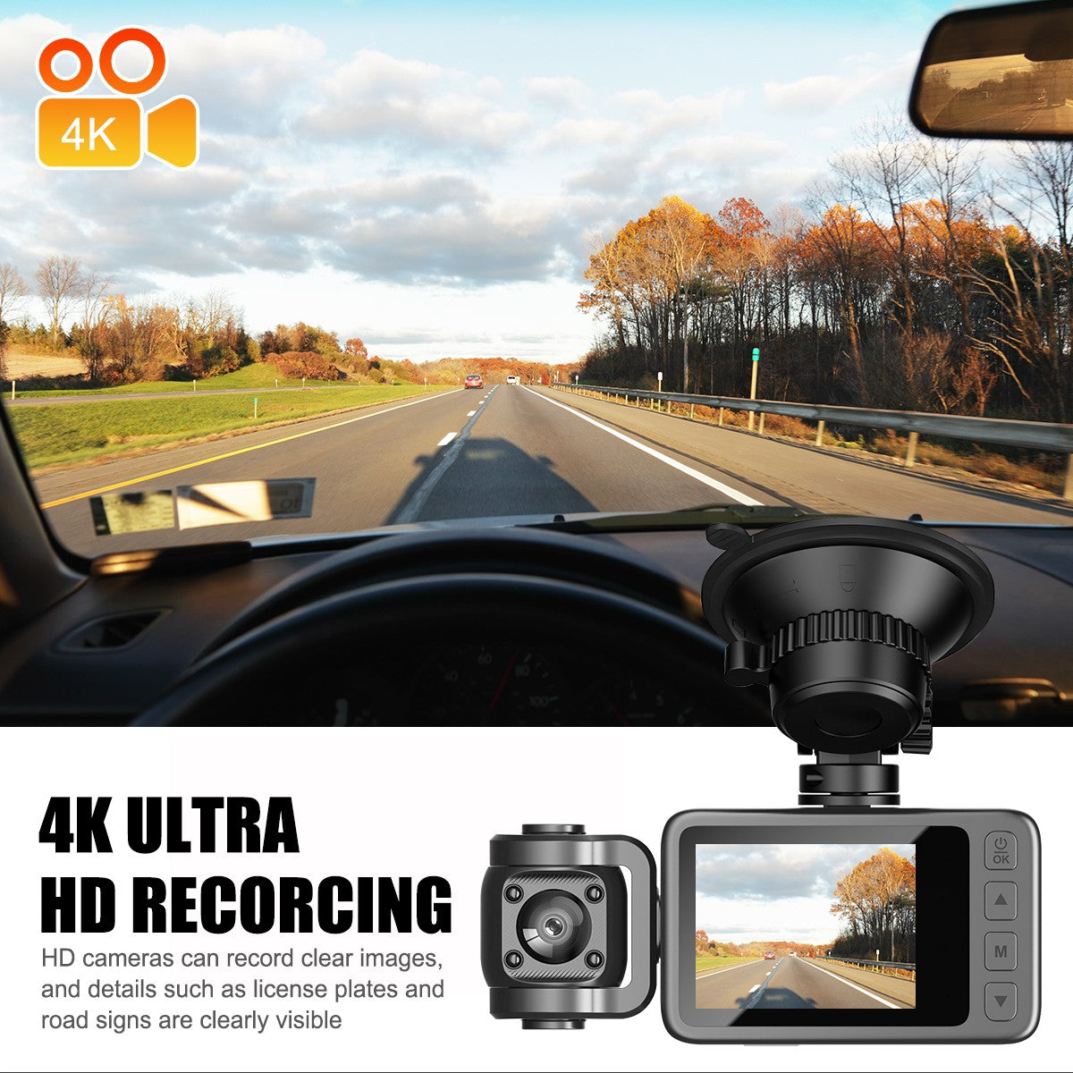 Front and Rear 4K Dash Cam View 120° Car Camera Night Vision with Built in WiFi