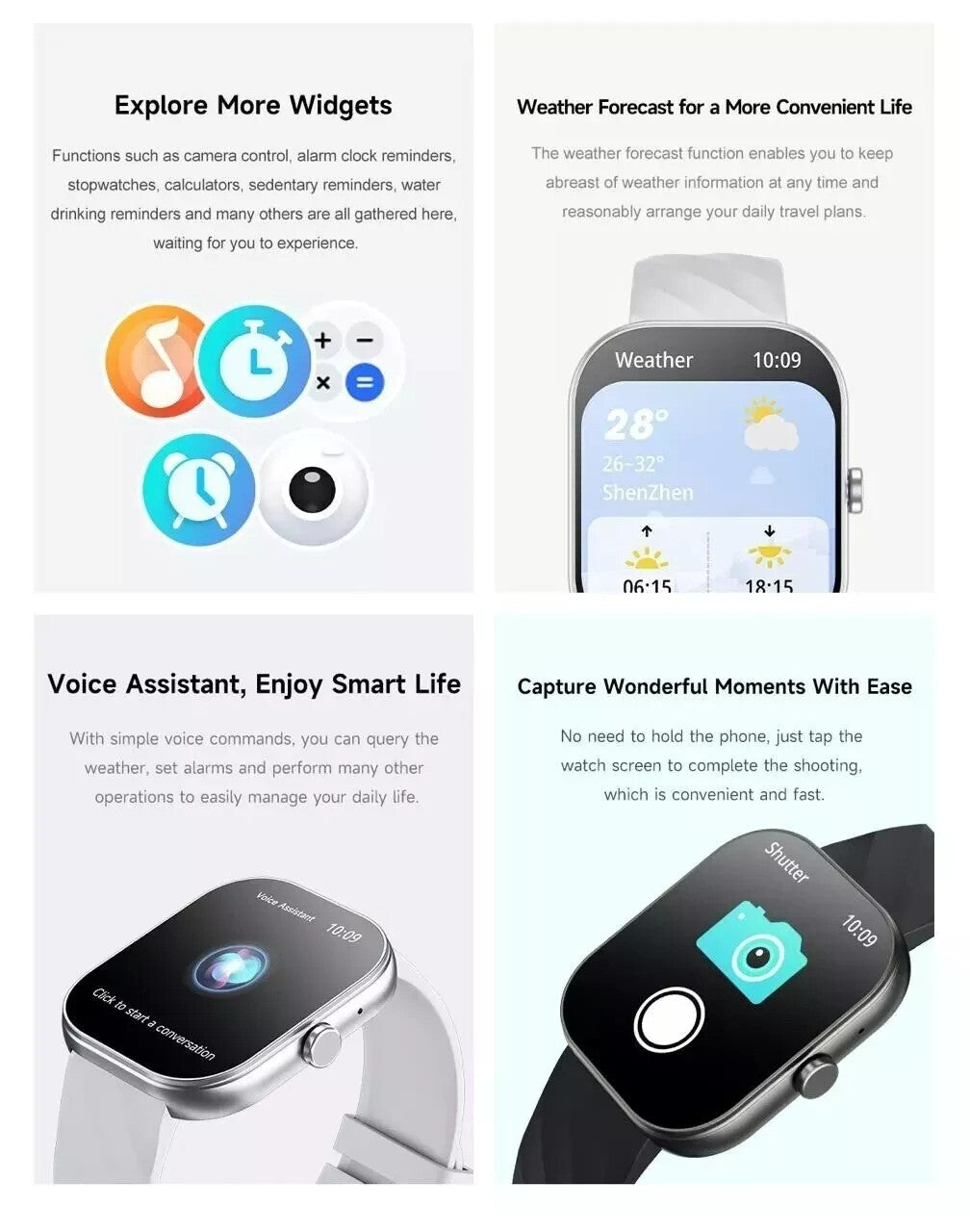 Alexa Smart Watch Calls Bluetooth Heart Rate Blood Pressure iPhone Samsung