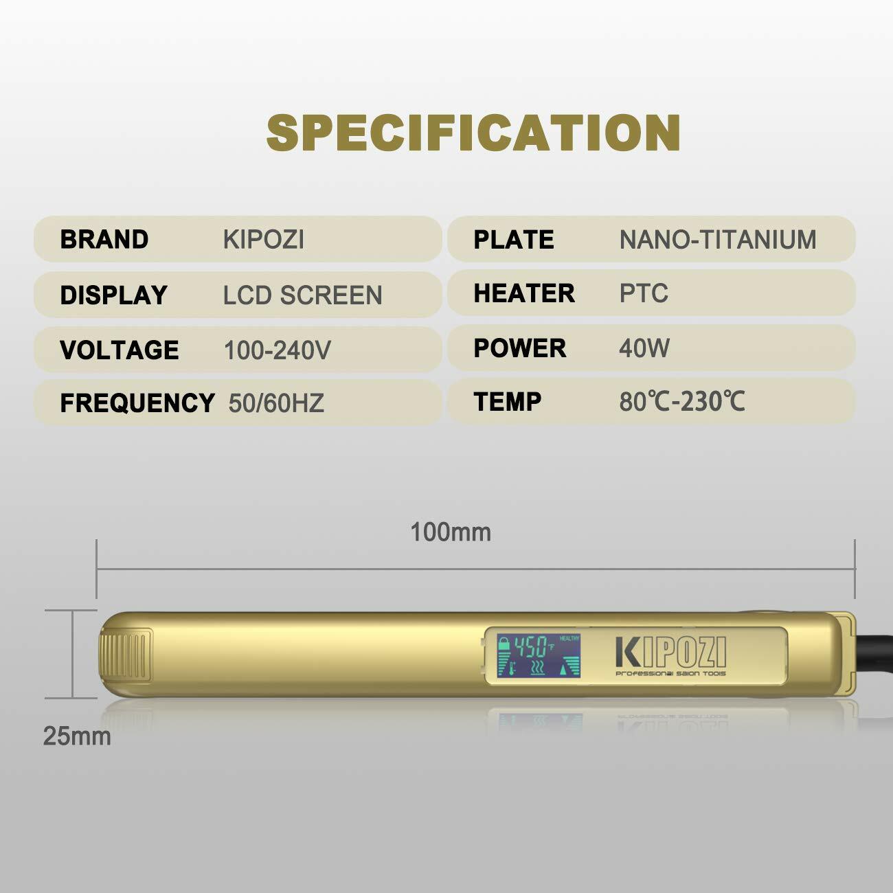 KIPOZI Pro 2 In1 Hair Straighteners Travel 230C Digital Display 30S Instant Heat