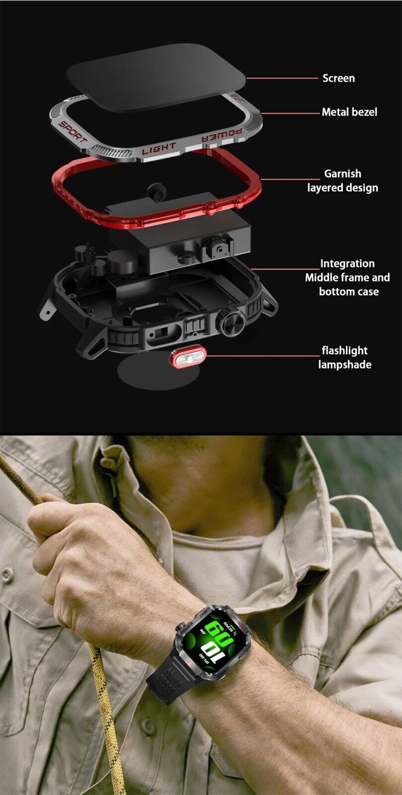 Military Rugged Smart Watch for Men with Bluetooth Call(Answer/Make Call) Gift