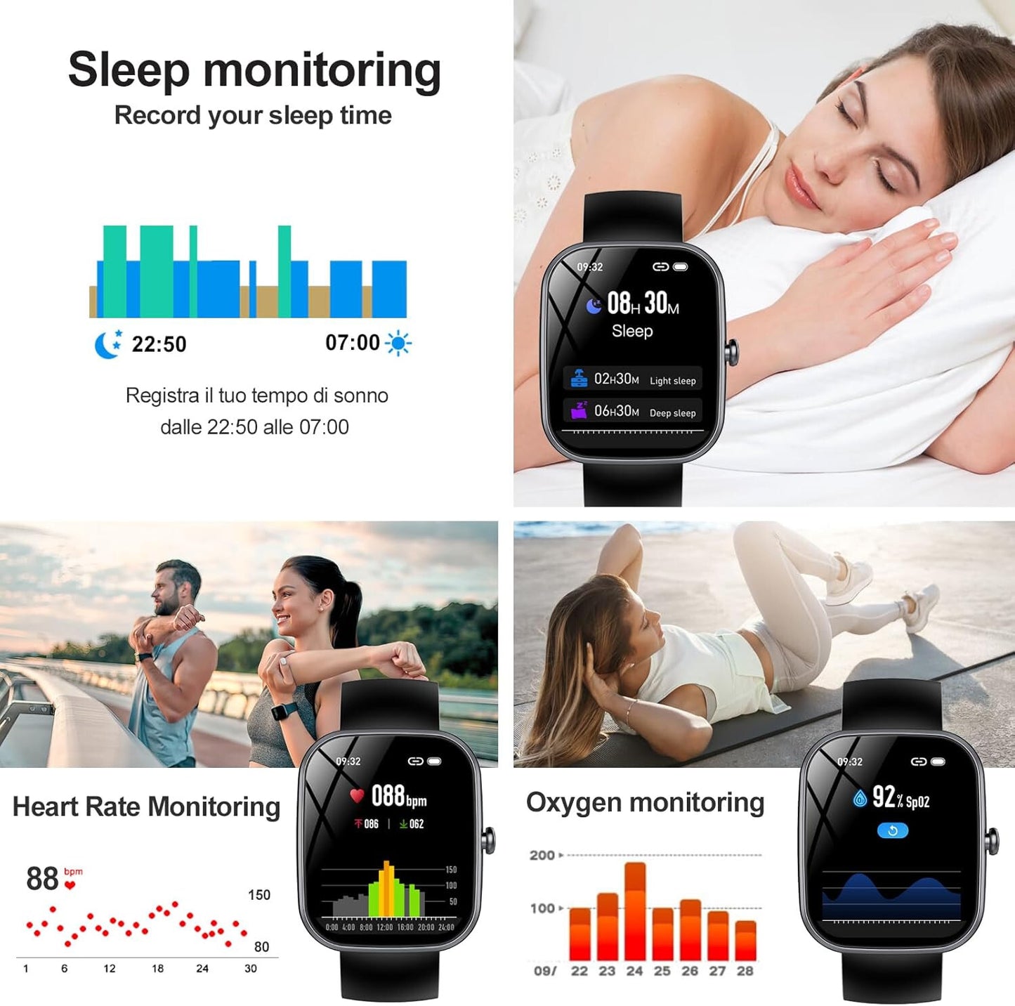 Alexa Smart Watch Calls Bluetooth Heart Rate Blood Pressure iPhone Samsung