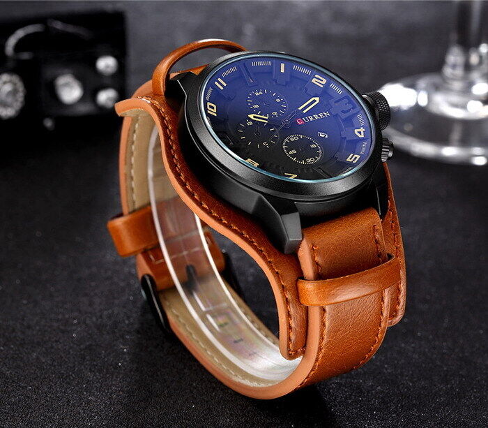 Fashion Mens Quartz Date Leater Strap Waterproof Army Military Men Sports Watch