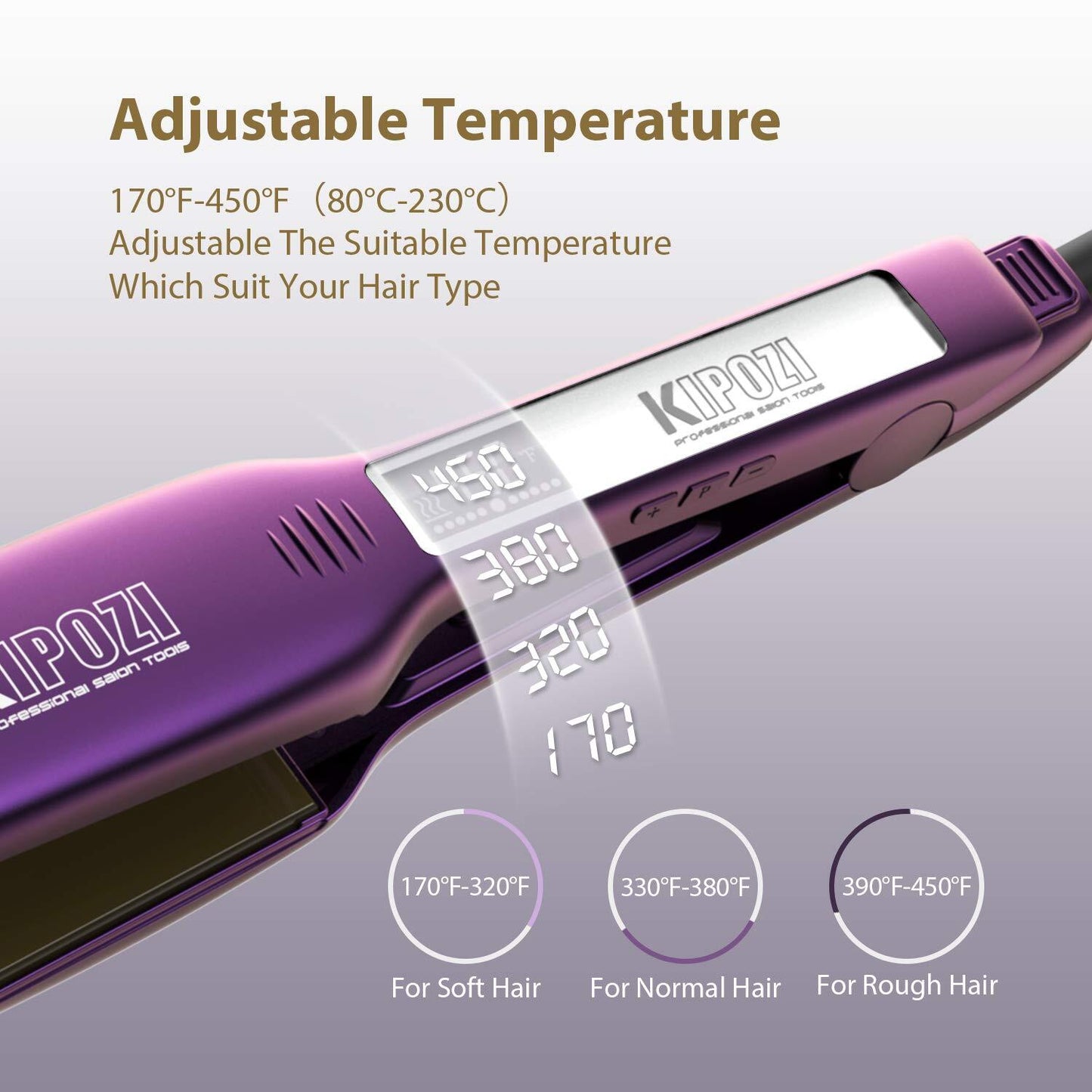 KIPOZI Pro 2 In1 Hair Straighteners Travel 230C Digital Display 30S Instant Heat