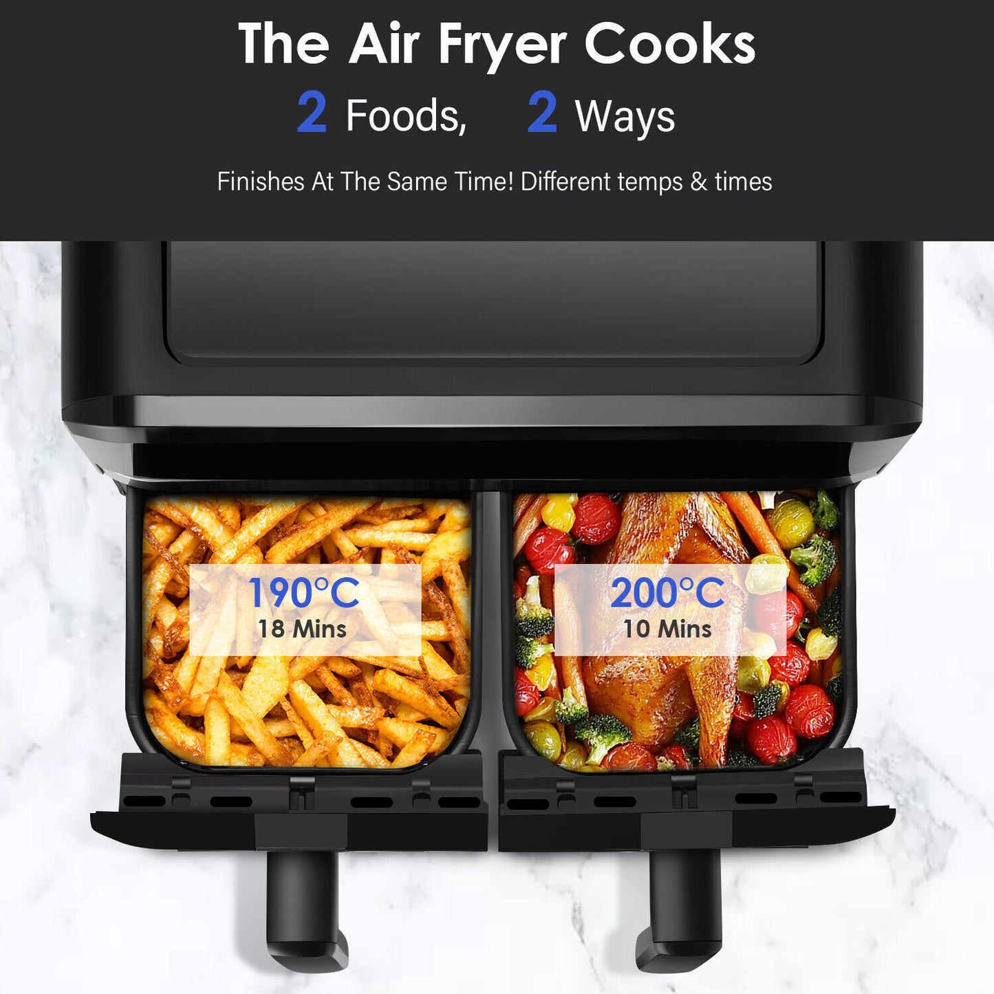 9L Visible XL Dual Baskets Air Fryer Digital 2400W Heathy Cooker Kitchen Ijnjats