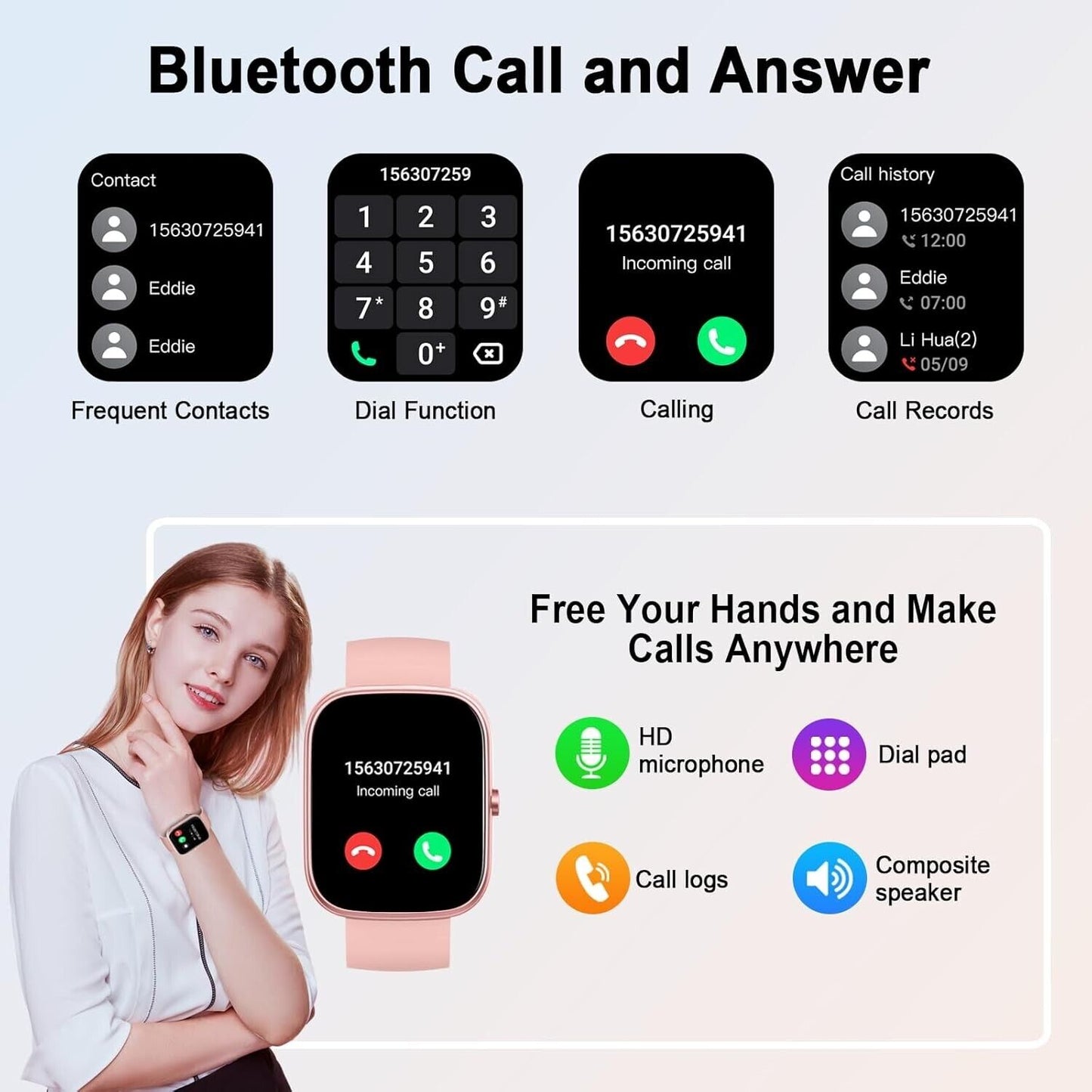 Women Smart Watch Fitness Bluetooth Call Watch for Android iPhone Samsung
