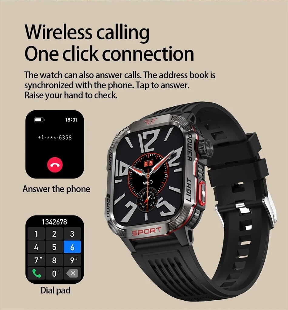 Military Rugged Smart Watch for Men with Bluetooth Call(Answer/Make Call) Gift