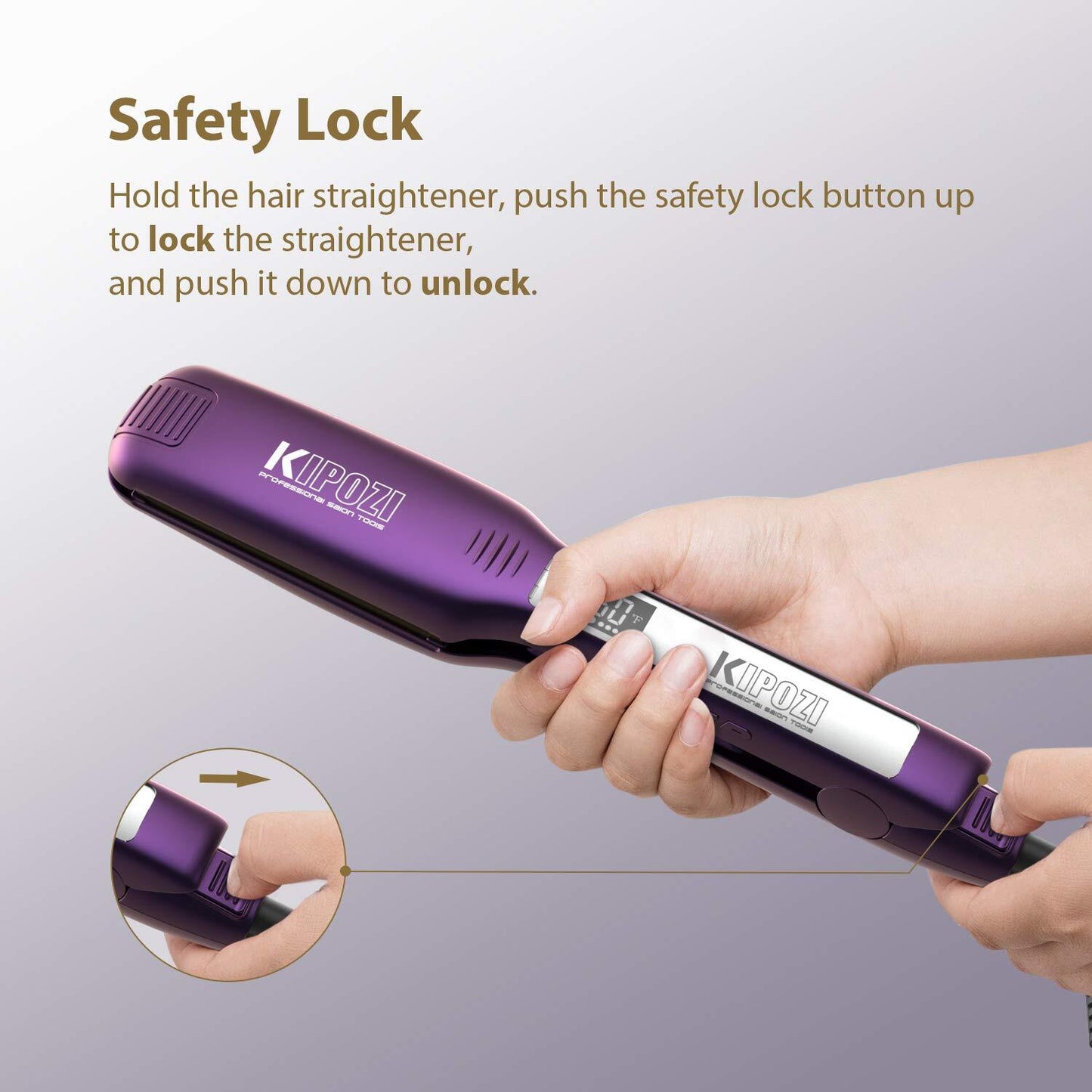 KIPOZI Pro 2 In1 Hair Straighteners Travel 230C Digital Display 30S Instant Heat