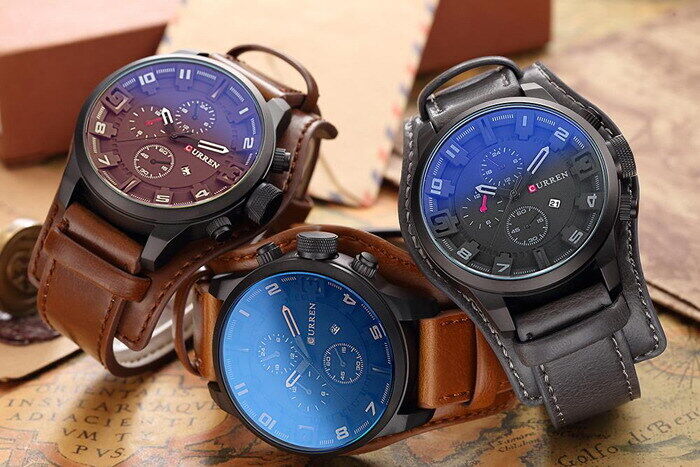 Fashion Mens Quartz Date Leater Strap Waterproof Army Military Men Sports Watch