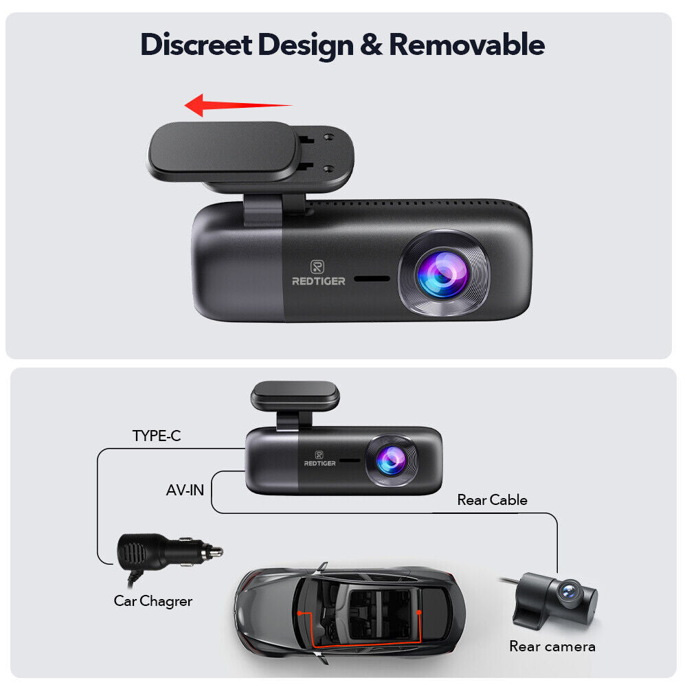 REDTIGER 4K Dash Cam Front and Rear Dash Camera WiFi GPS with Free SD Card