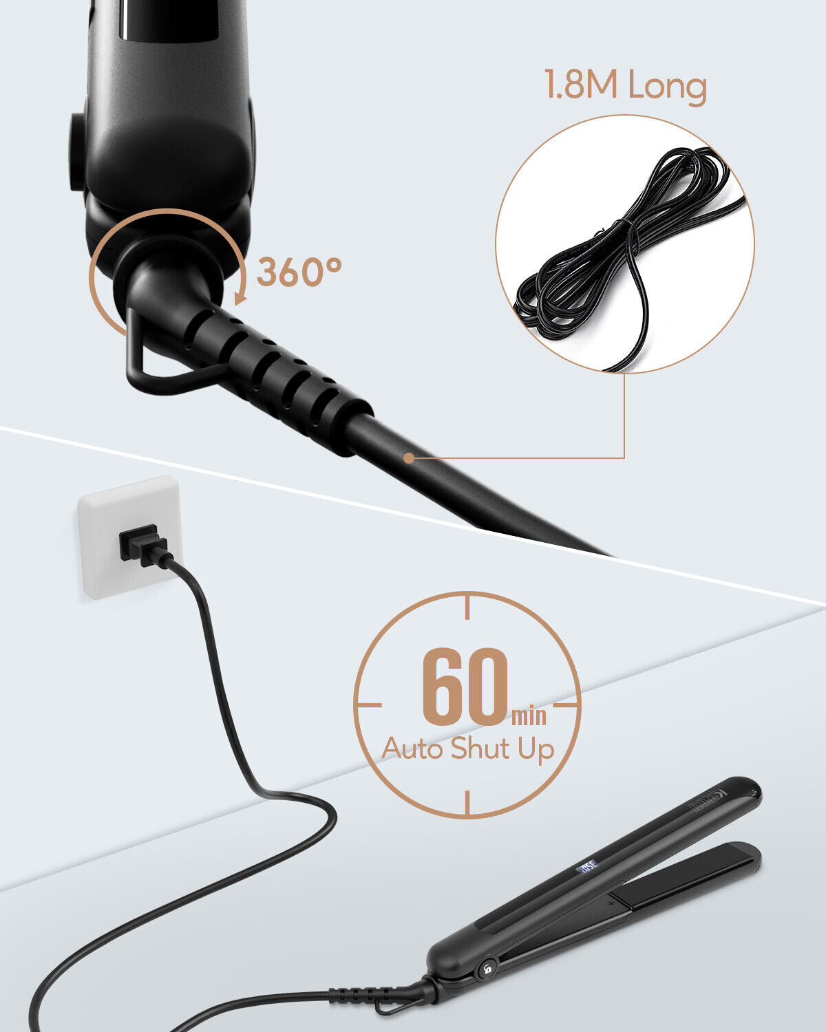 KIPOZI Pro 2 In1 Hair Straighteners Travel 230C Digital Display 30S Instant Heat