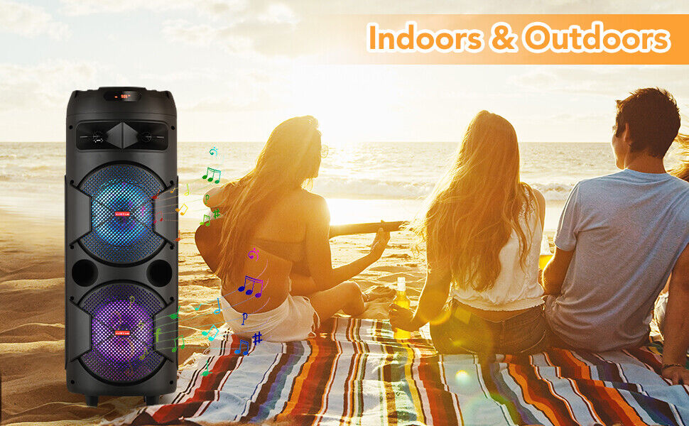 6000W Bluetooth Speaker Portable Dual Sub Woofer Heavy Bass Party DJ System Mic