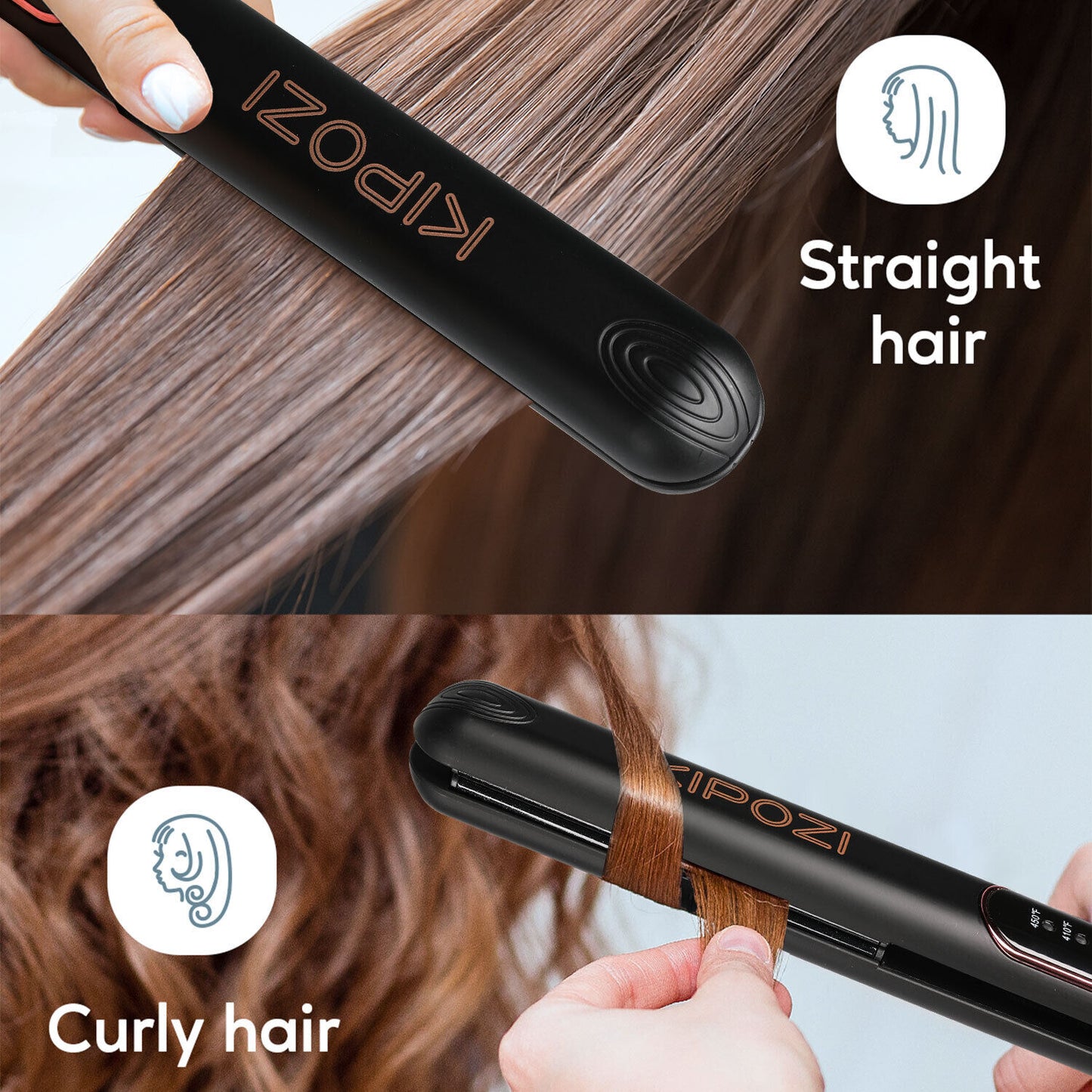KIPOZI Pro 2 In1 Hair Straighteners Travel 230C Digital Display 30S Instant Heat