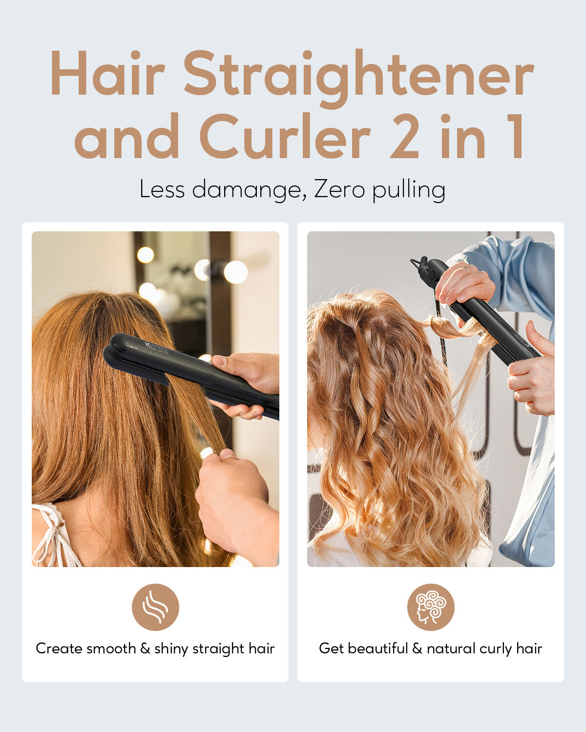 KIPOZI Pro 2 In1 Hair Straighteners Travel 230C Digital Display 30S Instant Heat